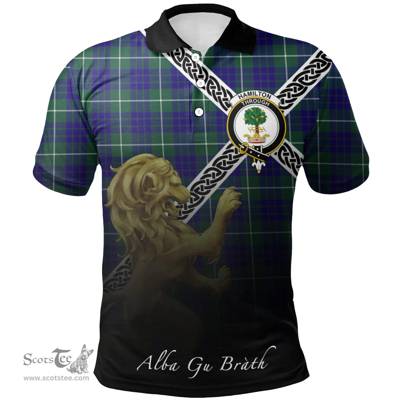 Scottish Hamilton Hunting Modern Clan Crest Tartan Polo Shirt - Celtic with Scotland Lion, Tartan Plaid Polo Shirt Scottish Plaid Tartan Plaid - ScotsTee - scotstee.com