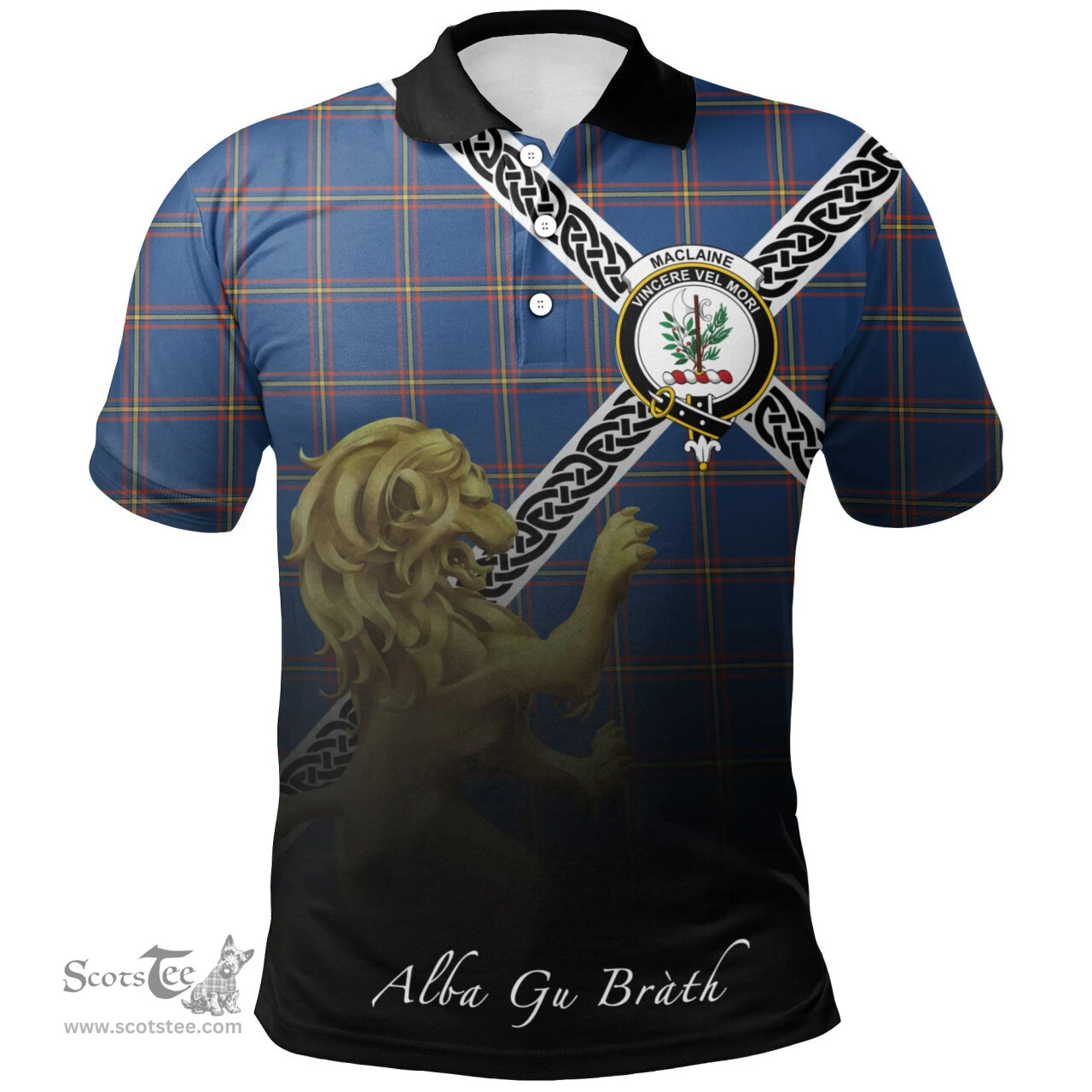 Scottish MacLaine of Loch Buie Hunting Ancient Clan Crest Tartan Polo Shirt - Celtic with Scotland Lion, Tartan Plaid Polo Shirt Scottish Plaid Tartan Plaid - ScotsTee - scotstee.com