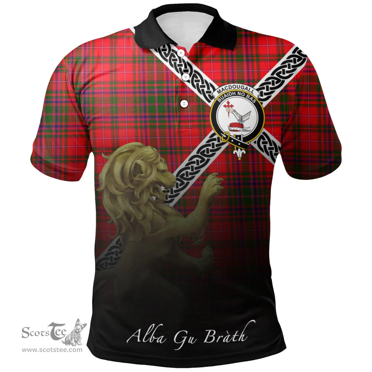 Scottish MacDougall Modern Clan Crest Tartan Polo Shirt - Celtic with Scotland Lion, Tartan Plaid Polo Shirt Scottish Plaid Tartan Plaid - ScotsTee - scotstee.com