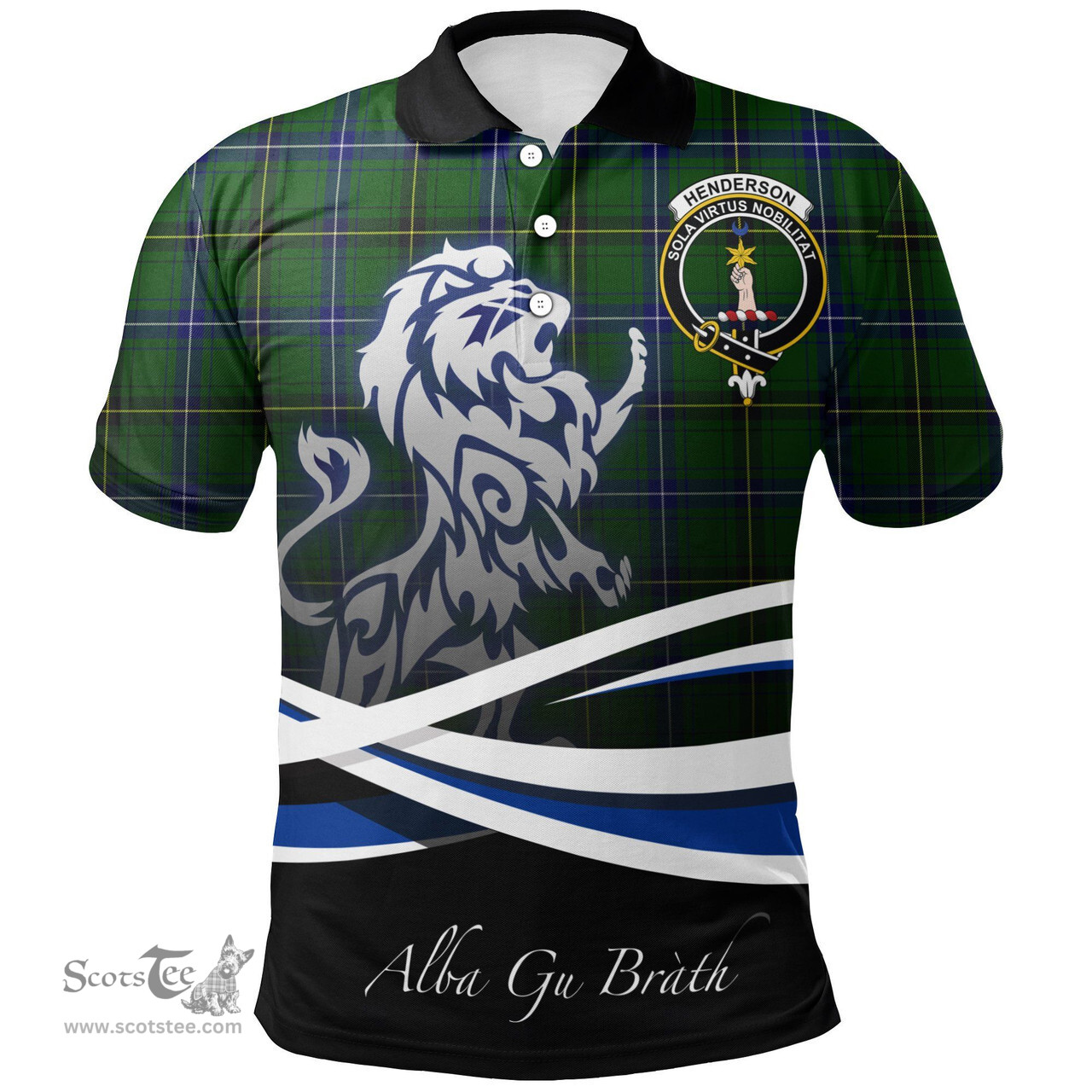 Scottish Henderson Modern Clan Crest Tartan Polo Shirt - Blue Scotland Lion, Tartan Plaid Polo Shirt Scottish Plaid Tartan Plaid - ScotsTee - scotstee.com