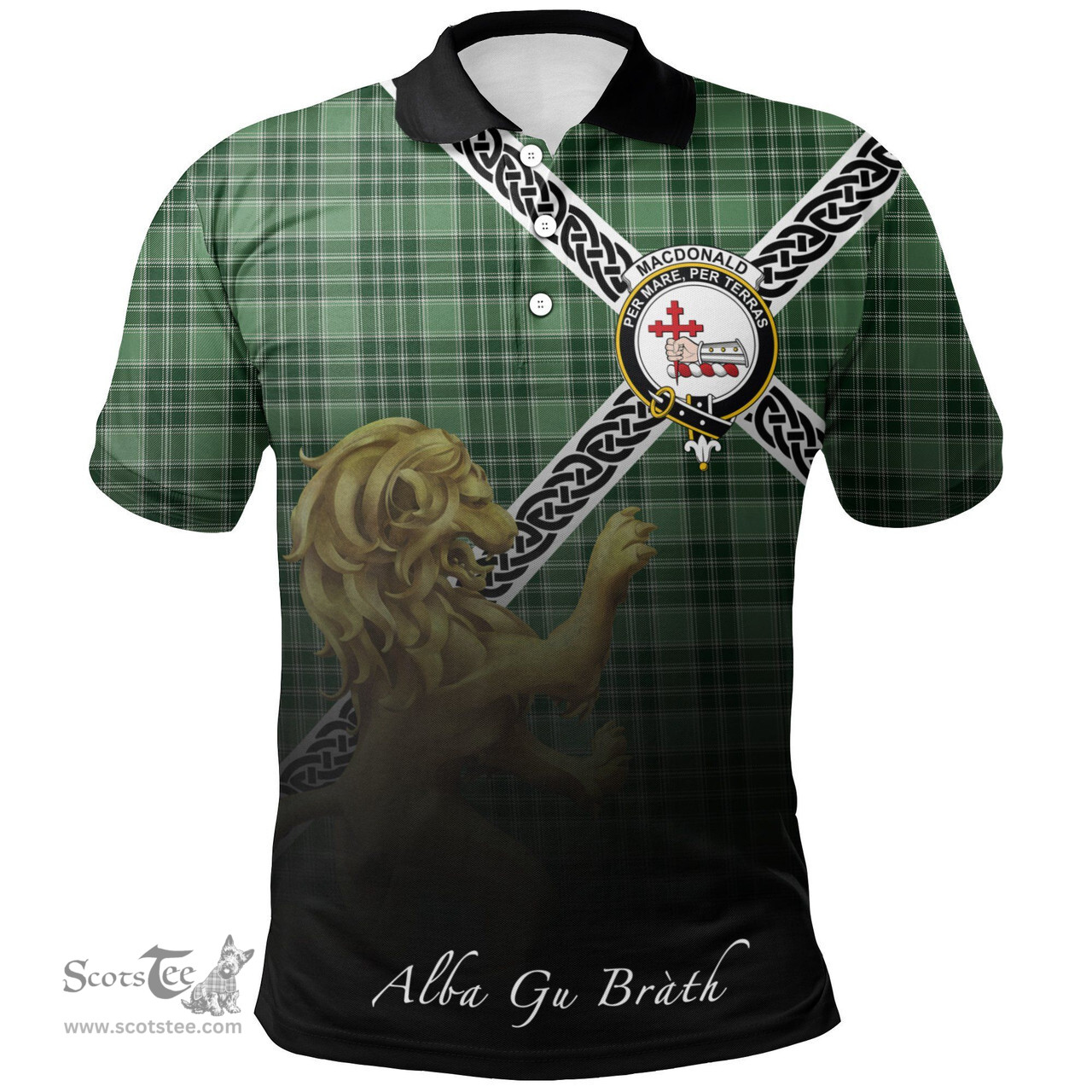 Scottish MacDonald Lord of the Isles Hunting Clan Crest Tartan Polo Shirt - Celtic with Scotland Lion, Tartan Plaid Polo Shirt Scottish Plaid Tartan Plaid - ScotsTee - scotstee.com