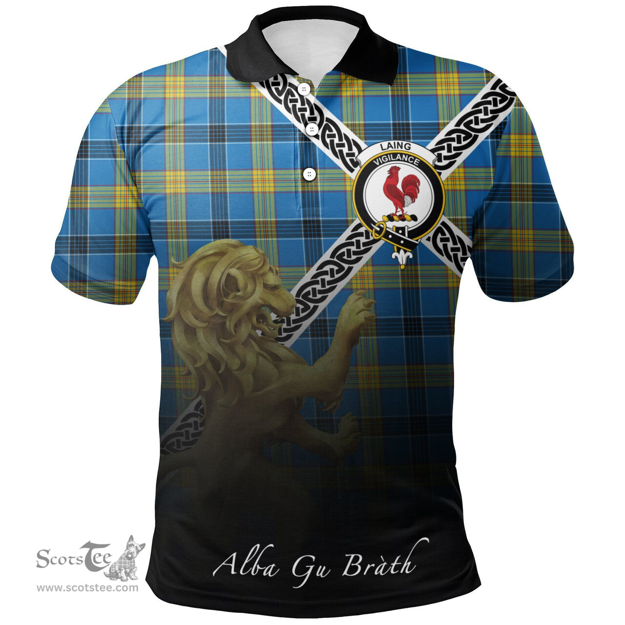 Scottish Laing Clan Crest Tartan Polo Shirt - Celtic with Scotland Lion, Tartan Plaid Polo Shirt Scottish Plaid Tartan Plaid - ScotsTee - scotstee.com