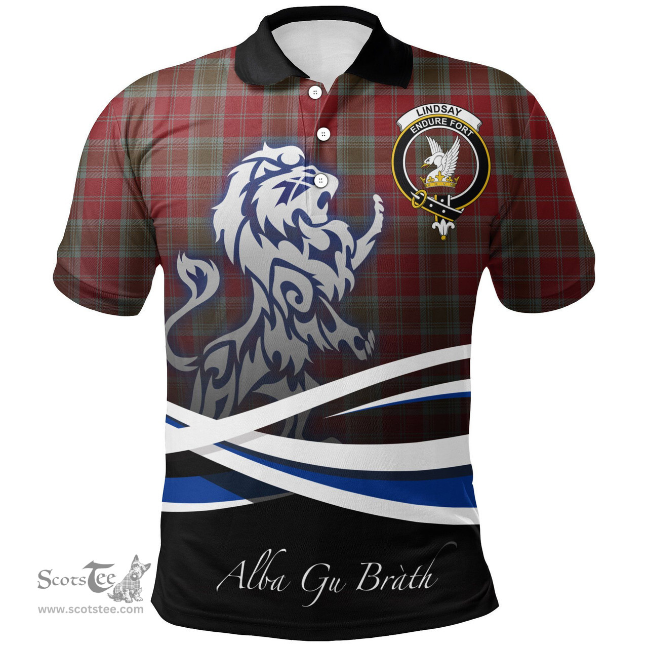 Scottish Lindsay Weathered Clan Crest Tartan Polo Shirt - Blue Scotland Lion, Tartan Plaid Polo Shirt Scottish Plaid Tartan Plaid - ScotsTee - scotstee.com