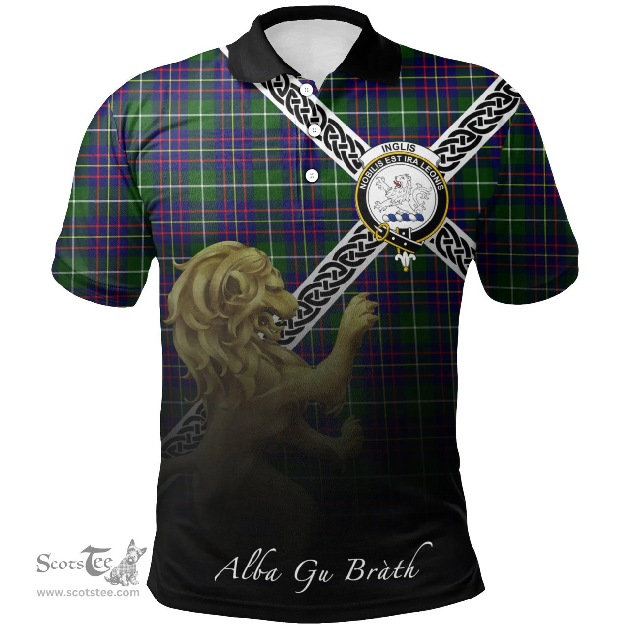 Scottish Inglis Modern Clan Crest Tartan Polo Shirt - Celtic with Scotland Lion, Tartan Plaid Polo Shirt Scottish Plaid Tartan Plaid - ScotsTee - scotstee.com