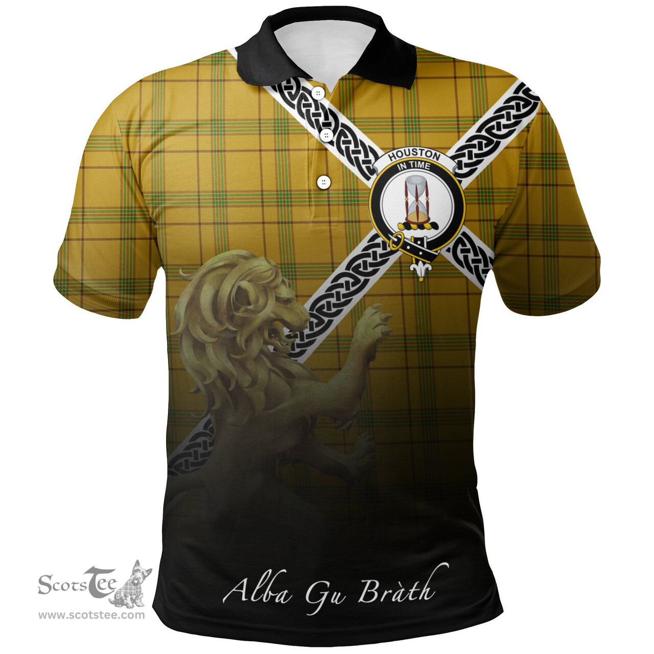 Scottish Houston Clan Crest Tartan Polo Shirt - Celtic with Scotland Lion, Tartan Plaid Polo Shirt Scottish Plaid Tartan Plaid - ScotsTee - scotstee.com