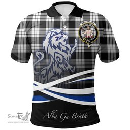 Scottish MacFarlane Black & White Clan Crest Tartan Polo Shirt - Blue Scotland Lion, Tartan Plaid Polo Shirt Scottish Plaid Tartan Plaid - ScotsTee - scotstee.com