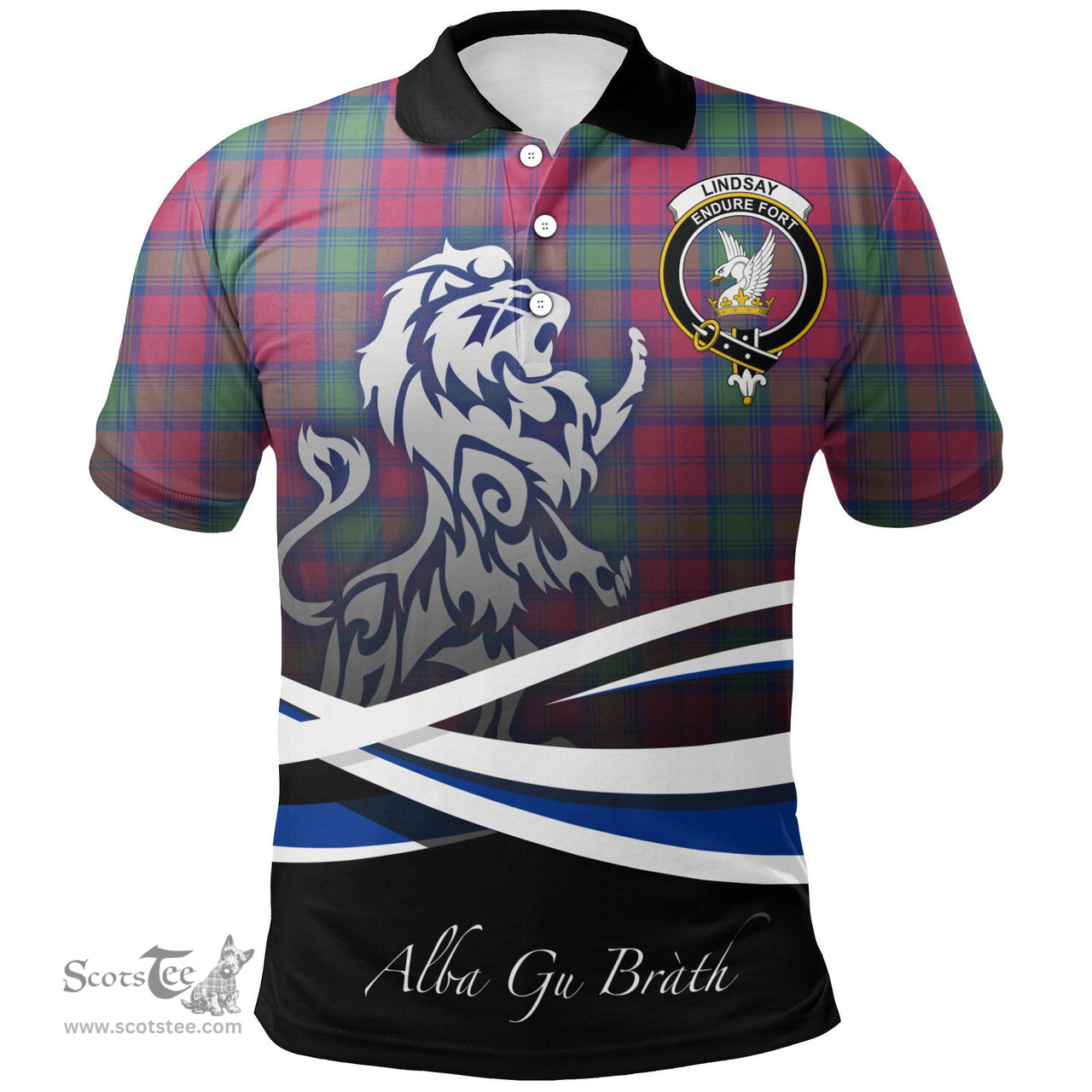 Scottish Lindsay Ancient Clan Crest Tartan Polo Shirt - Blue Scotland Lion, Tartan Plaid Polo Shirt Scottish Plaid Tartan Plaid - ScotsTee - scotstee.com