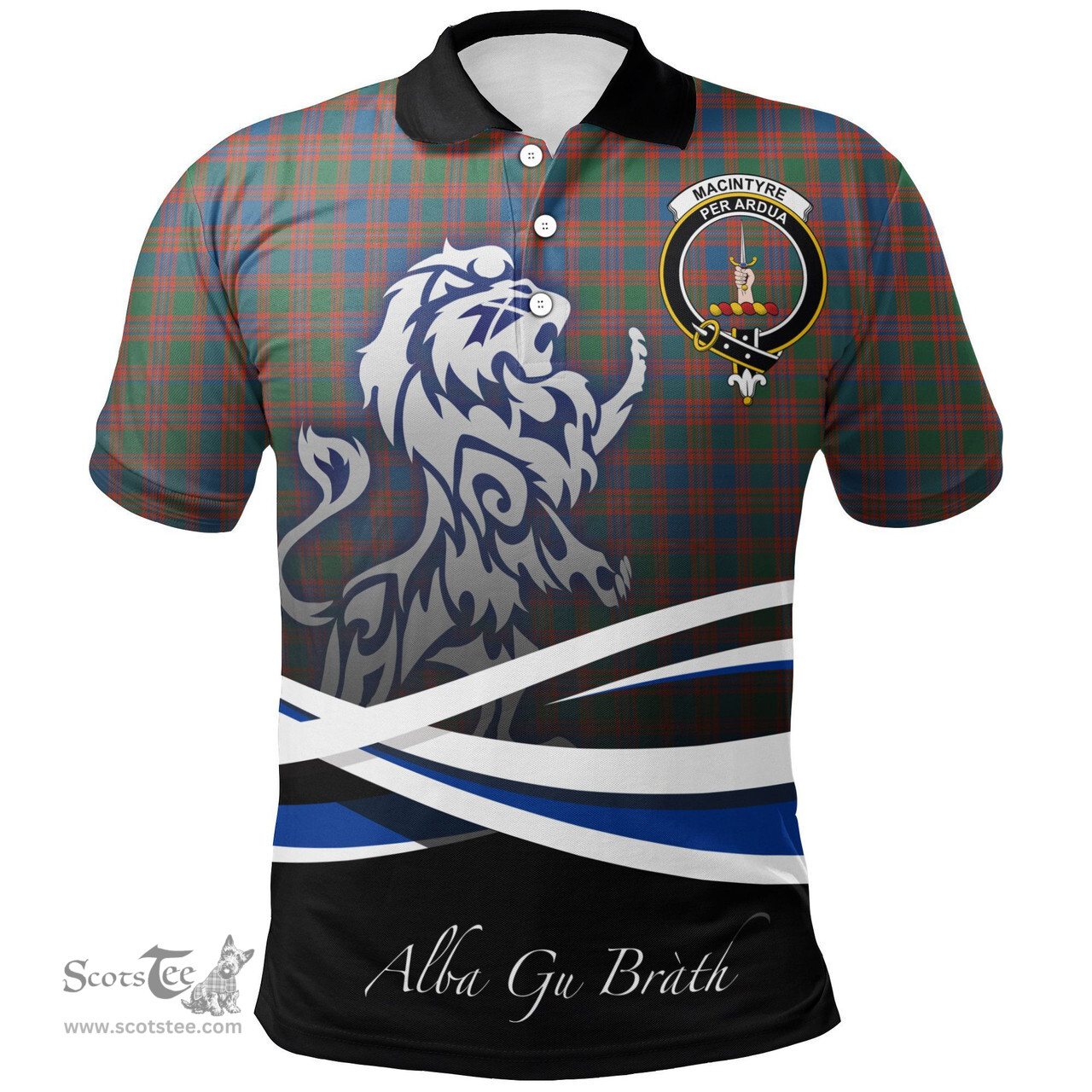 Scottish MacIntyre Ancient Clan Crest Tartan Polo Shirt - Blue Scotland Lion, Tartan Plaid Polo Shirt Scottish Plaid Tartan Plaid - ScotsTee - scotstee.com