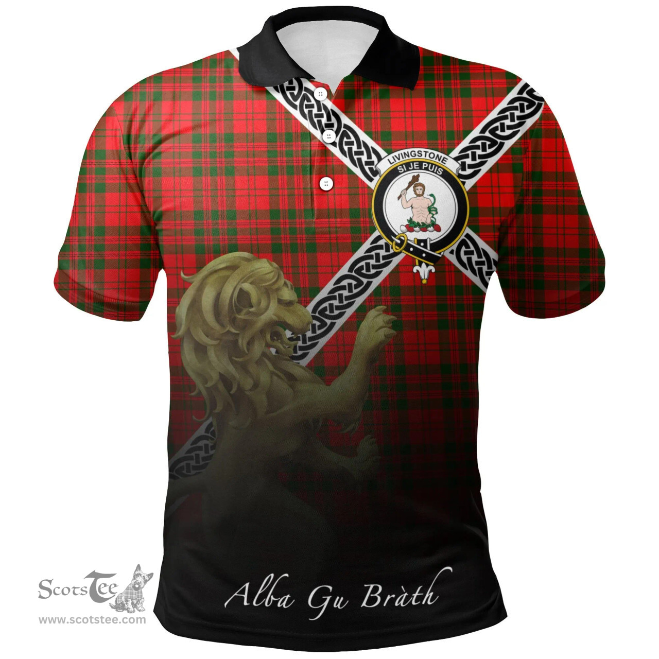 Scottish Livingstone Modern Clan Crest Tartan Polo Shirt - Celtic with Scotland Lion, Tartan Plaid Polo Shirt Scottish Plaid Tartan Plaid - ScotsTee - scotstee.com
