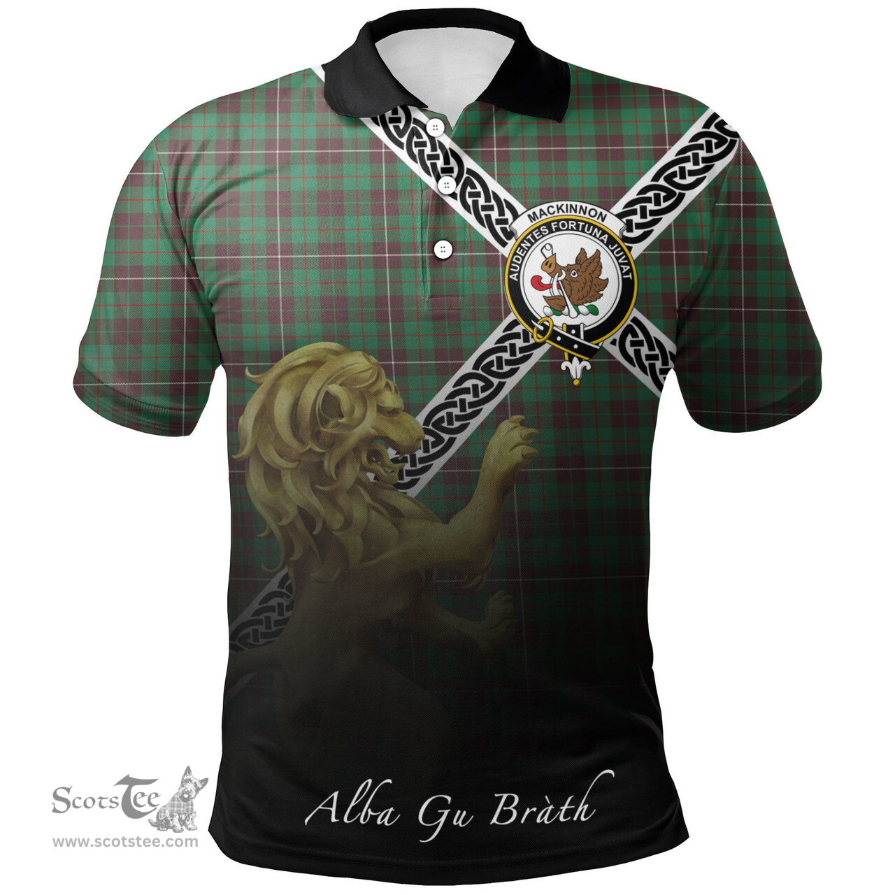Scottish MacKinnon Hunting Ancient Clan Crest Tartan Polo Shirt - Celtic with Scotland Lion, Tartan Plaid Polo Shirt Scottish Plaid Tartan Plaid - ScotsTee - scotstee.com