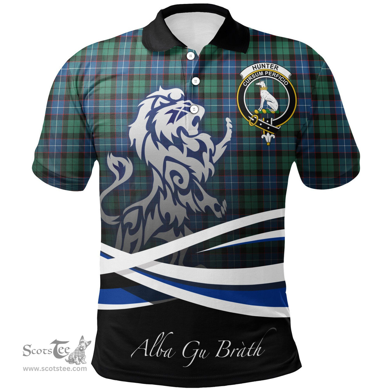Scottish Hunter Ancient Clan Crest Tartan Polo Shirt - Blue Scotland Lion, Tartan Plaid Polo Shirt Scottish Plaid Tartan Plaid - ScotsTee - scotstee.com