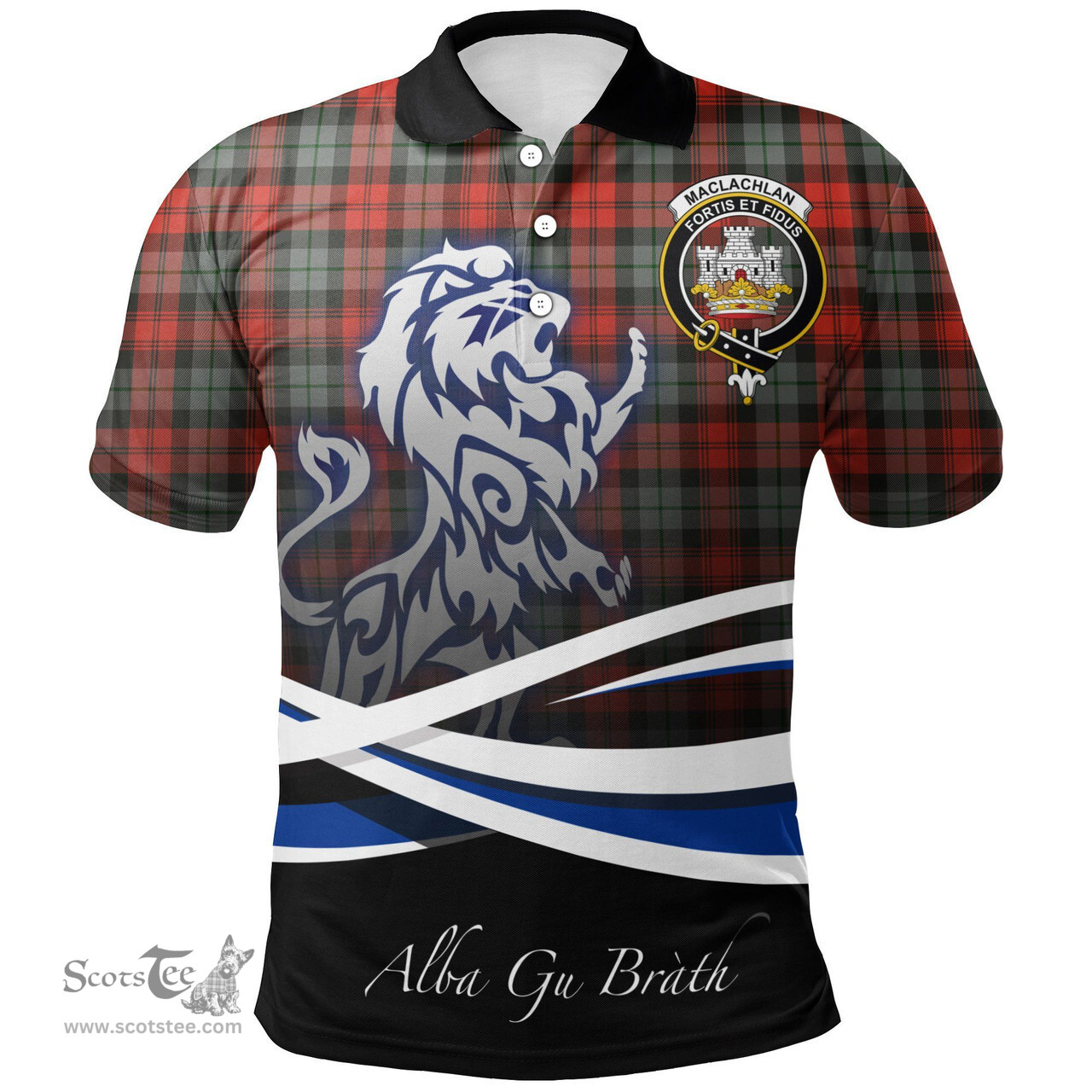 Scottish MacLachlan Weathered Clan Crest Tartan Polo Shirt - Blue Scotland Lion, Tartan Plaid Polo Shirt Scottish Plaid Tartan Plaid - ScotsTee - scotstee.com
