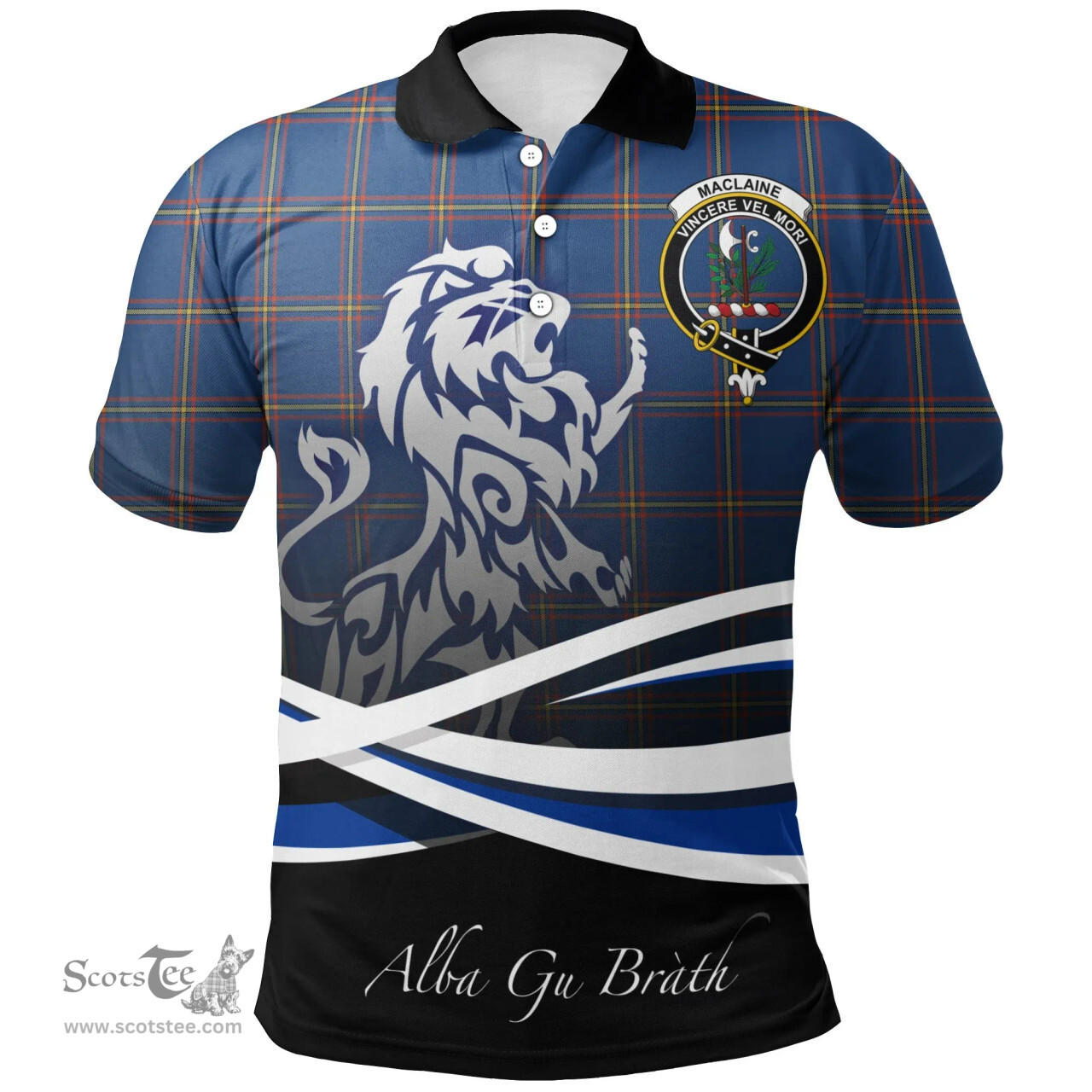 Scottish MacLaine of Loch Buie Hunting Ancient Clan Crest Tartan Polo Shirt - Blue Scotland Lion, Tartan Plaid Polo Shirt Scottish Plaid Tartan Plaid - ScotsTee - scotstee.com