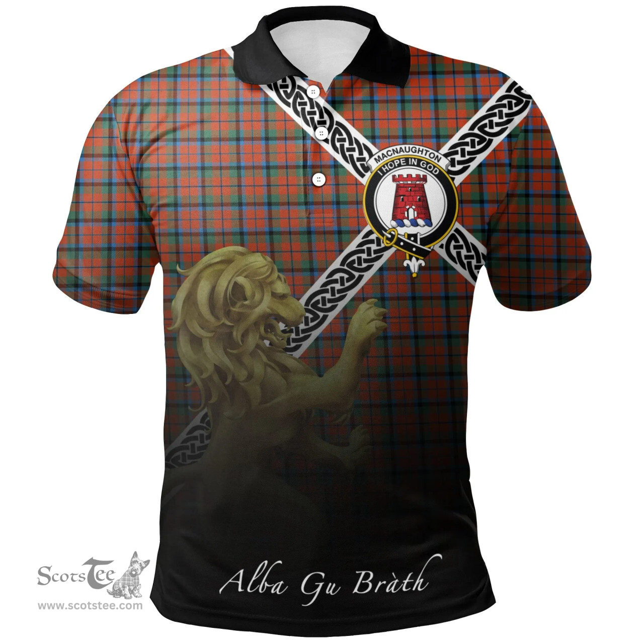 Scottish MacNaughton Ancient Clan Crest Tartan Polo Shirt - Celtic with Scotland Lion, Tartan Plaid Polo Shirt Scottish Plaid Tartan Plaid - ScotsTee - scotstee.com