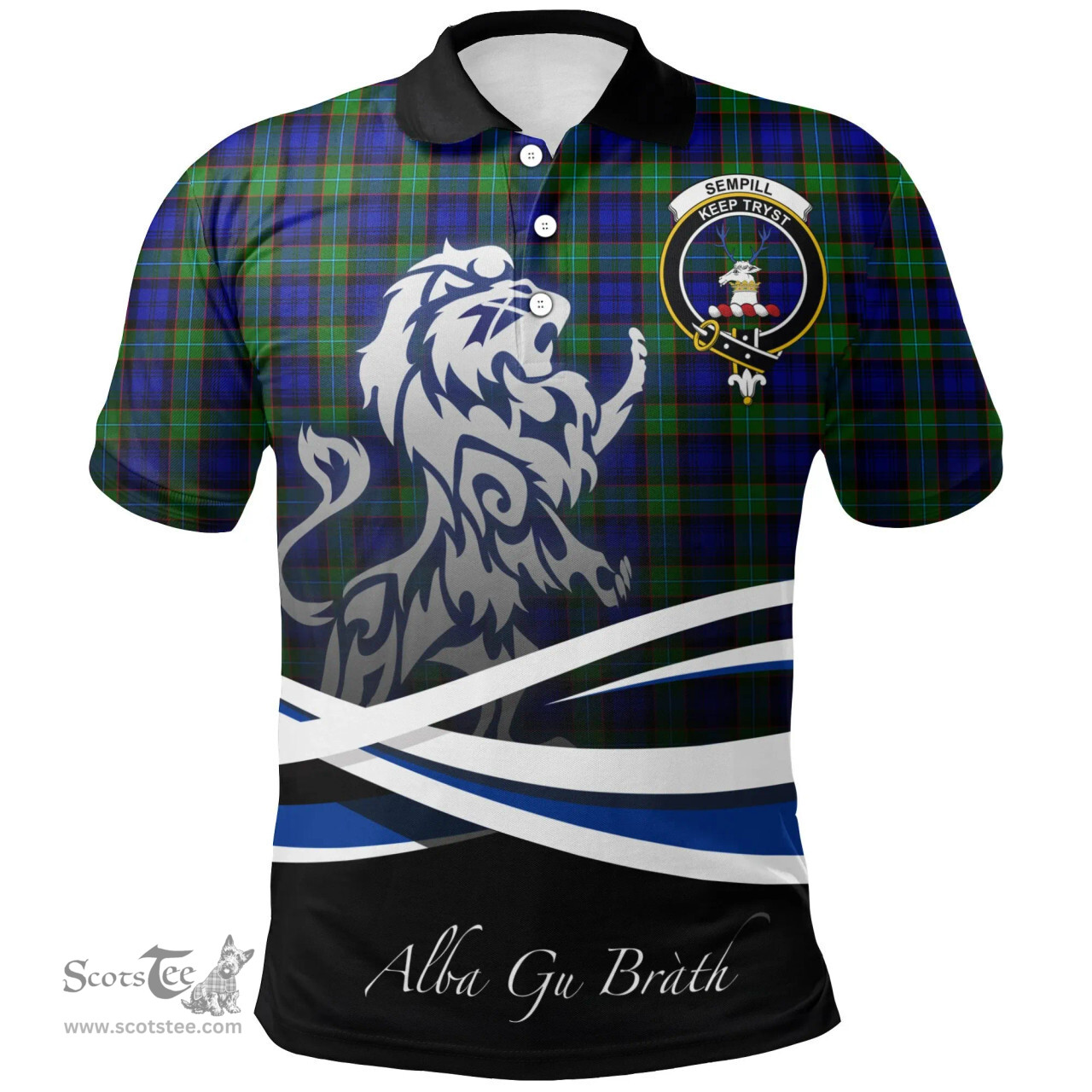 Scottish Sempill Modern Clan Crest Tartan Polo Shirt - Blue Scotland Lion, Tartan Plaid Polo Shirt Scottish Plaid Tartan Plaid - ScotsTee - scotstee.com