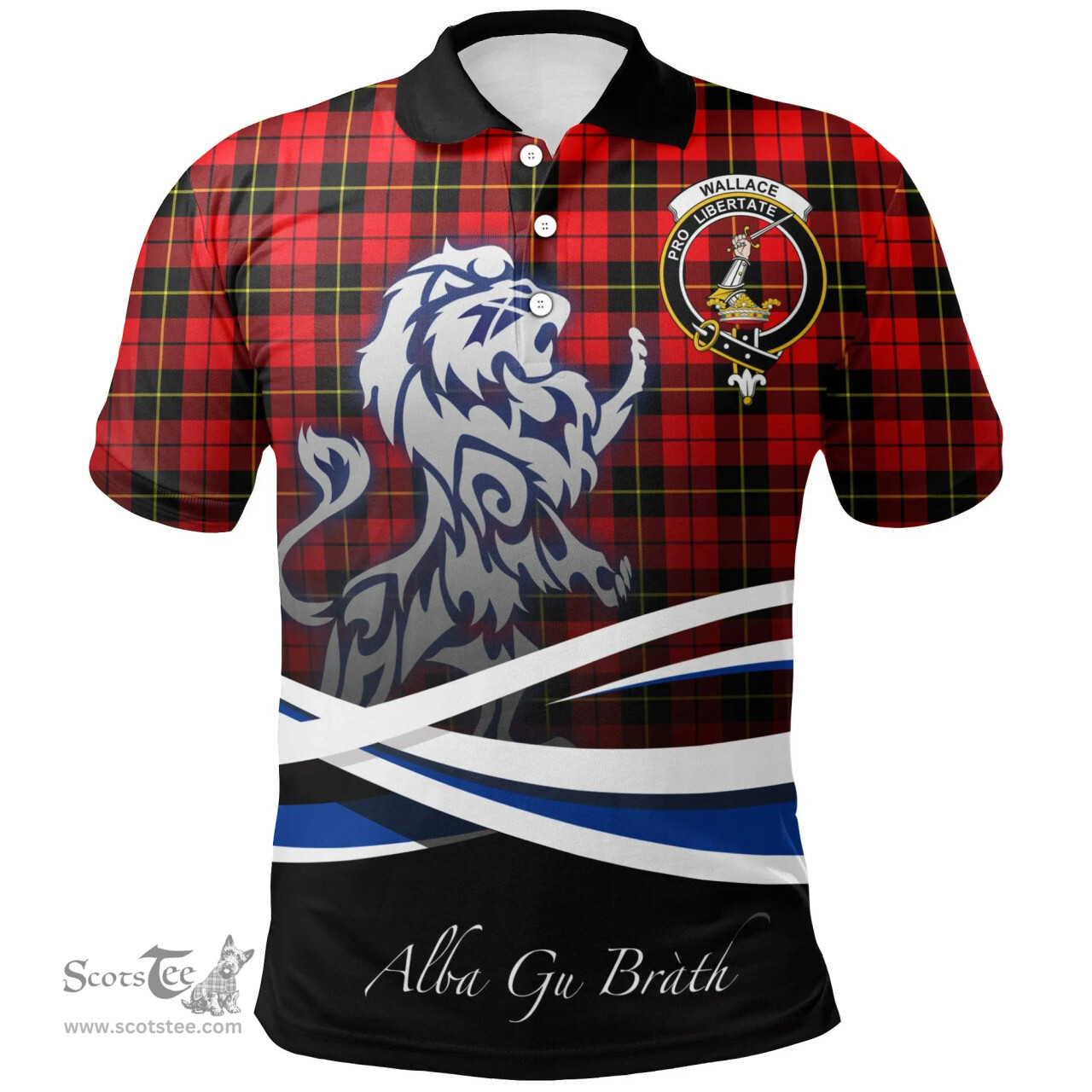 Scottish Wallace Hunting - Red Clan Crest Tartan Polo Shirt - Blue Scotland Lion, Tartan Plaid Polo Shirt Scottish Plaid Tartan Plaid - ScotsTee - scotstee.com