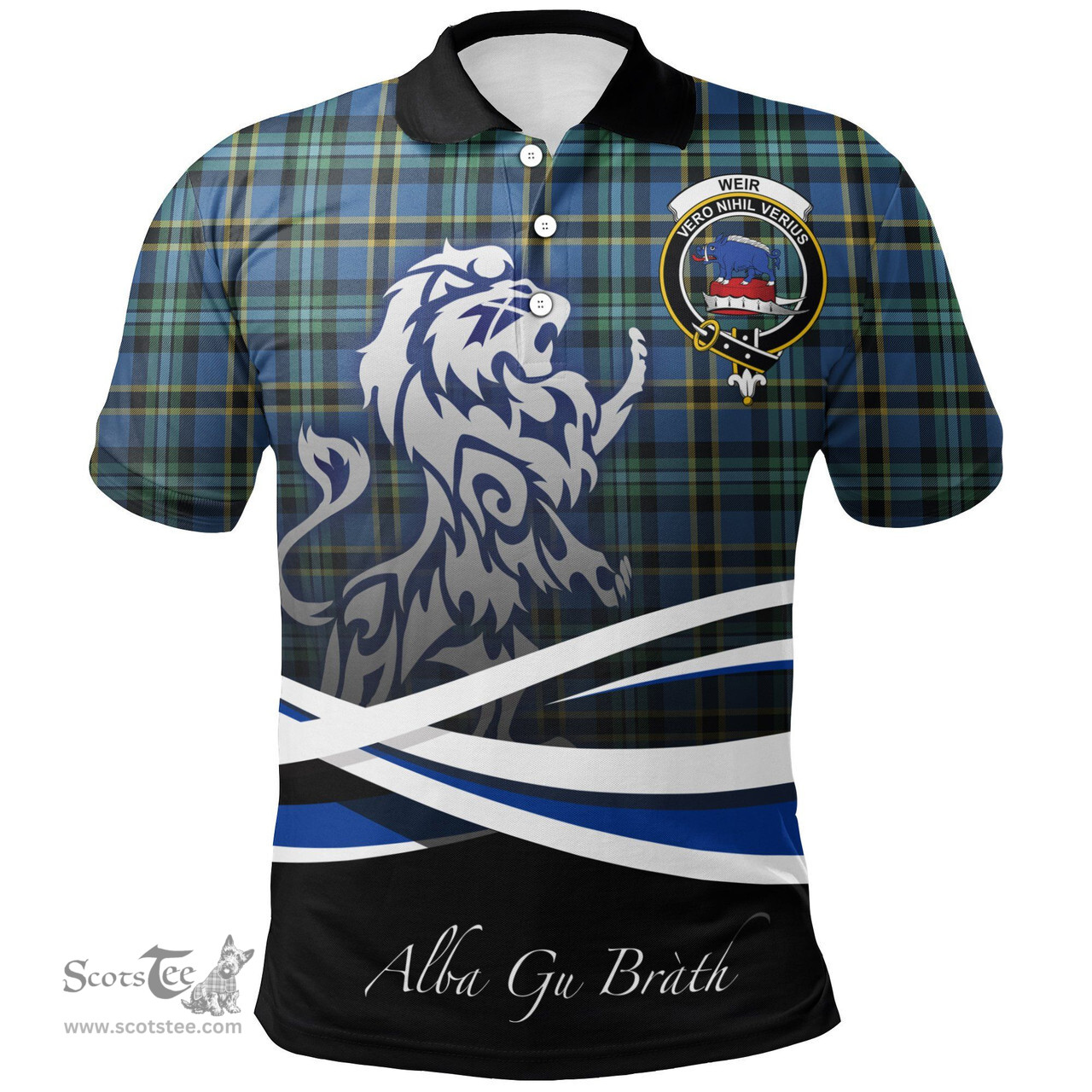 Scottish Weir Ancient Clan Crest Tartan Polo Shirt - Blue Scotland Lion, Tartan Plaid Polo Shirt Scottish Plaid Tartan Plaid - ScotsTee - scotstee.com