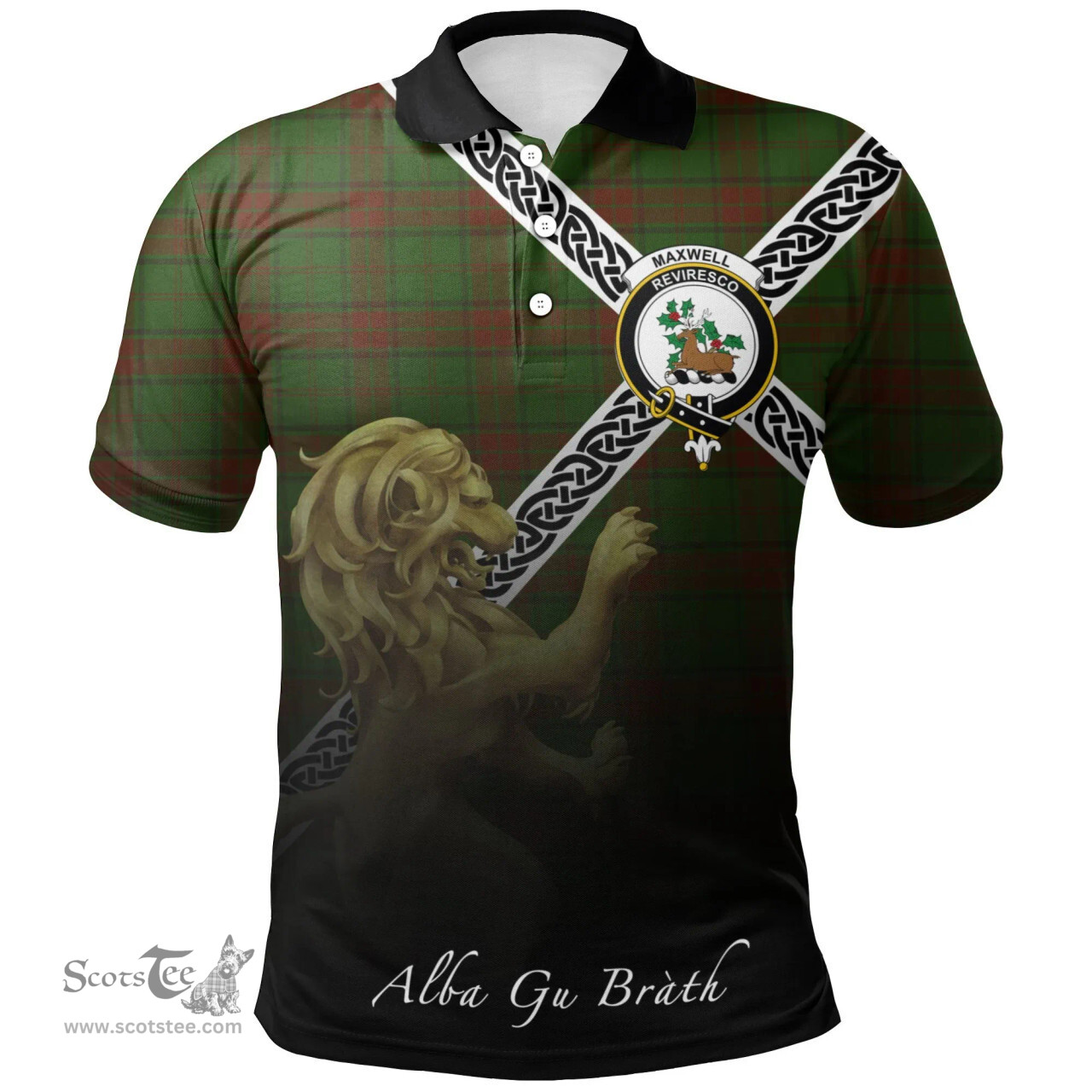 Scottish Maxwell Hunting Clan Crest Tartan Polo Shirt - Celtic with Scotland Lion, Tartan Plaid Polo Shirt Scottish Plaid Tartan Plaid - ScotsTee - scotstee.com