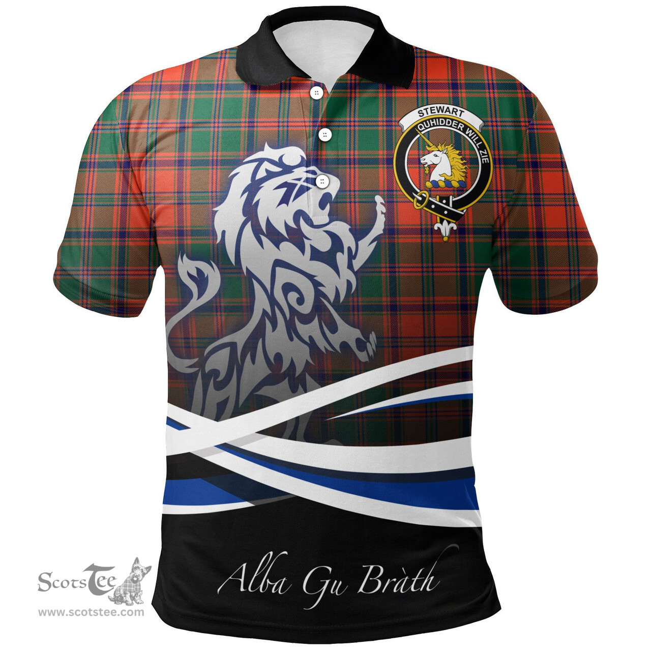 Scottish Stewart of Appin Ancient Clan Crest Tartan Polo Shirt - Blue Scotland Lion, Tartan Plaid Polo Shirt Scottish Plaid Tartan Plaid - ScotsTee - scotstee.com