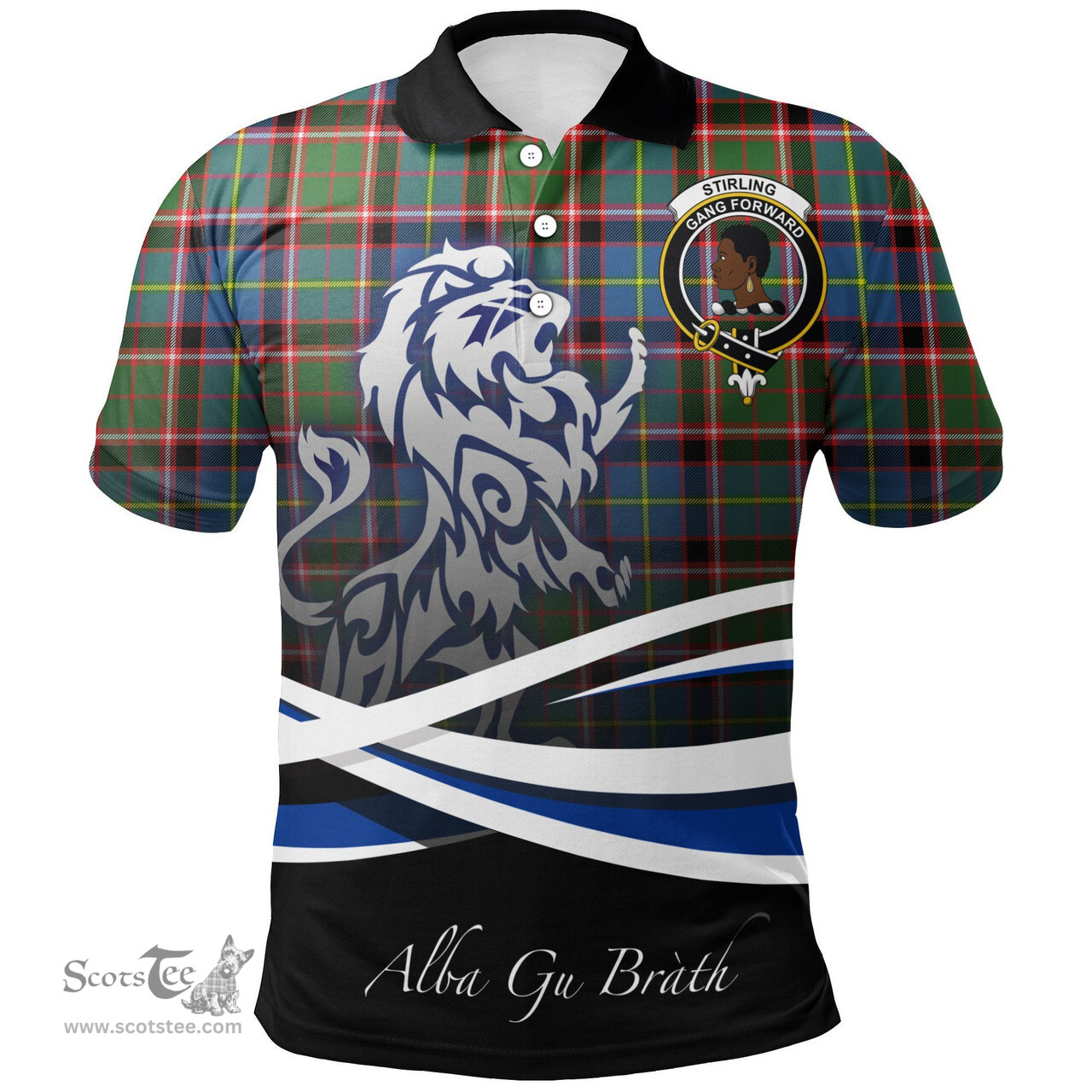 Scottish Stirling & Bannockburn District Clan Crest Tartan Polo Shirt - Blue Scotland Lion, Tartan Plaid Polo Shirt Scottish Plaid Tartan Plaid - ScotsTee - scotstee.com