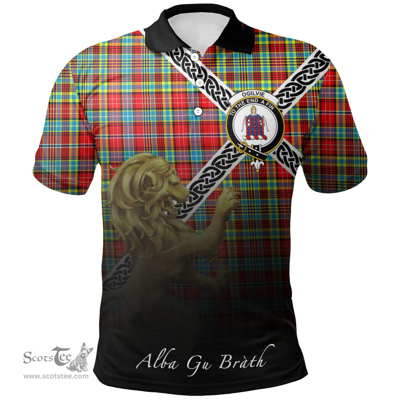Scottish Ogilvie Clan Crest Tartan Polo Shirt - Celtic with Scotland Lion, Tartan Plaid Polo Shirt Scottish Plaid Tartan Plaid - ScotsTee - scotstee.com