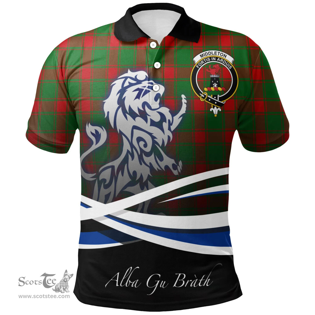 Scottish Middleton Modern Clan Crest Tartan Polo Shirt - Blue Scotland Lion, Tartan Plaid Polo Shirt Scottish Plaid Tartan Plaid - ScotsTee - scotstee.com