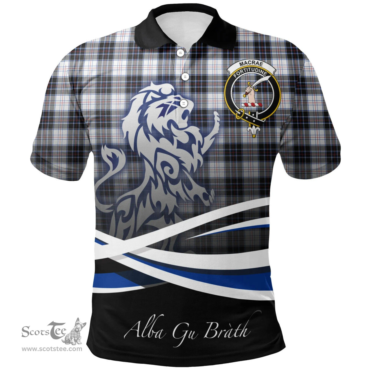 Scottish MacRae Dress Modern Clan Crest Tartan Polo Shirt - Blue Scotland Lion, Tartan Plaid Polo Shirt Scottish Plaid Tartan Plaid - ScotsTee - scotstee.com