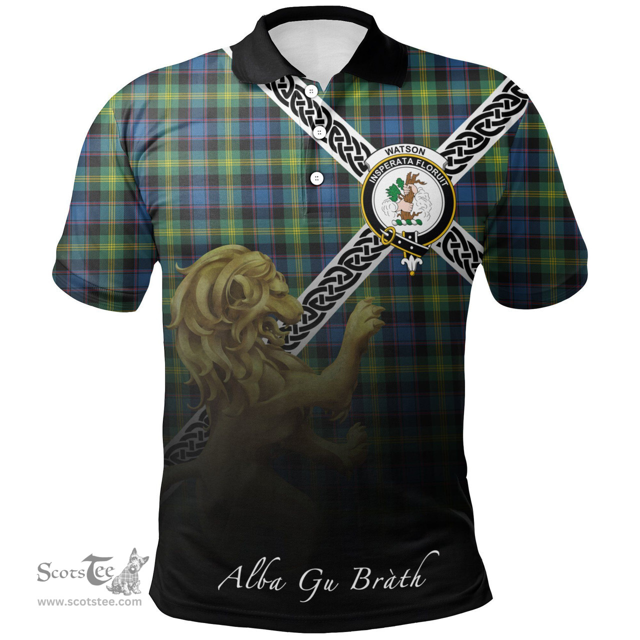 Scottish Watson Ancient Clan Crest Tartan Polo Shirt - Celtic with Scotland Lion, Tartan Plaid Polo Shirt Scottish Plaid Tartan Plaid - ScotsTee - scotstee.com