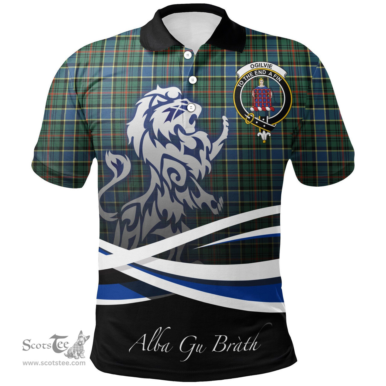 Scottish Ogilvie Hunting Ancient Clan Crest Tartan Polo Shirt - Blue Scotland Lion, Tartan Plaid Polo Shirt Scottish Plaid Tartan Plaid - ScotsTee - scotstee.com