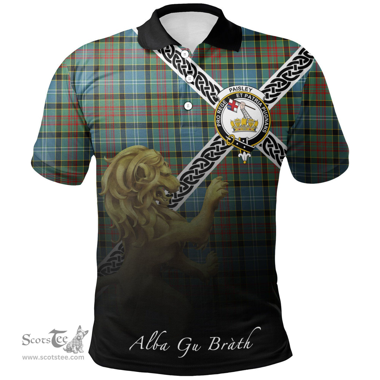 Scottish Paisley District Clan Crest Tartan Polo Shirt - Celtic with Scotland Lion, Tartan Plaid Polo Shirt Scottish Plaid Tartan Plaid - ScotsTee - scotstee.com