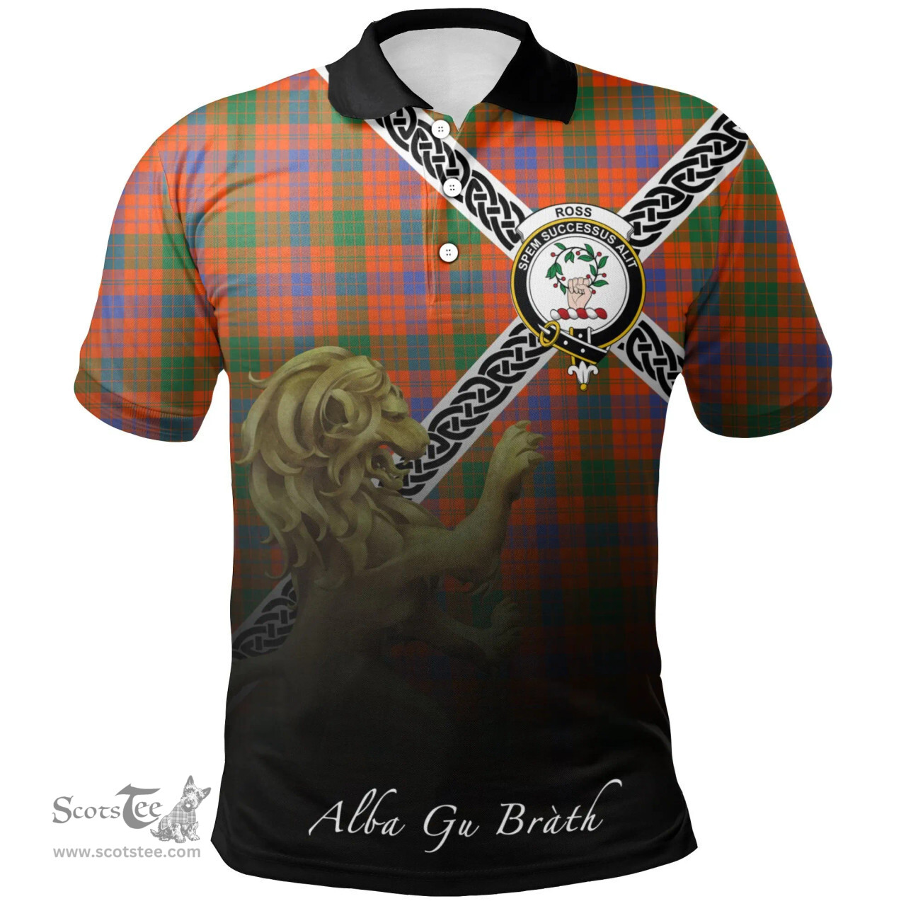 Scottish Ross Ancient Clan Crest Tartan Polo Shirt - Celtic with Scotland Lion, Tartan Plaid Polo Shirt Scottish Plaid Tartan Plaid - ScotsTee - scotstee.com