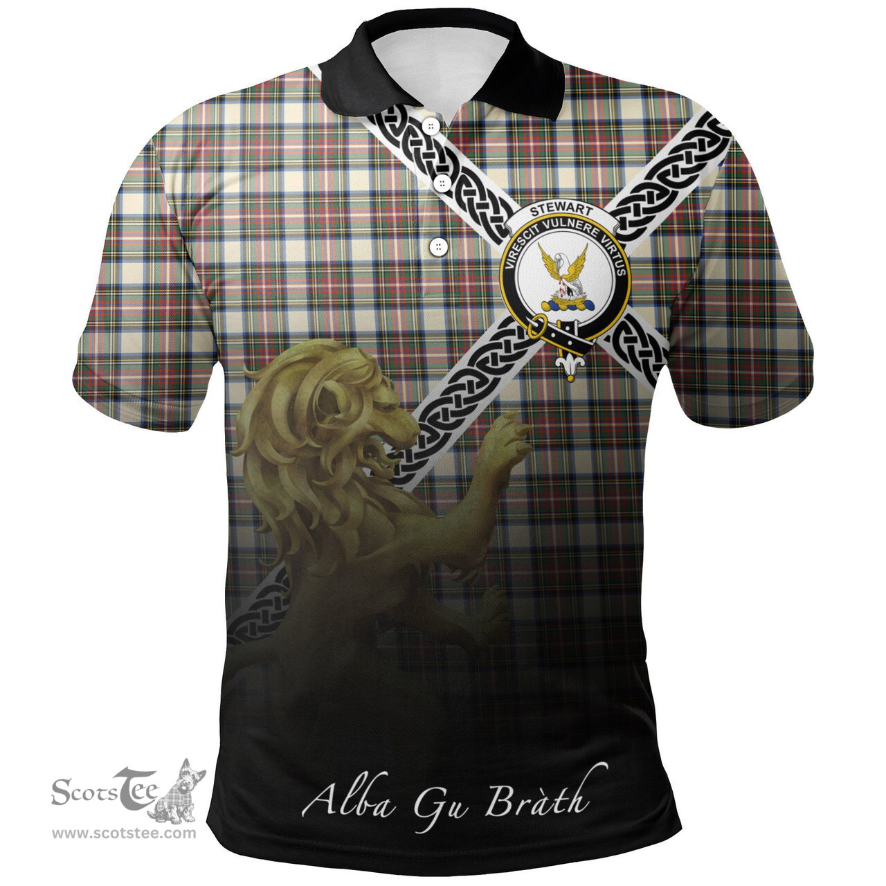 Scottish Stewart Dress Ancient Clan Crest Tartan Polo Shirt - Celtic with Scotland Lion, Tartan Plaid Polo Shirt Scottish Plaid Tartan Plaid - ScotsTee - scotstee.com