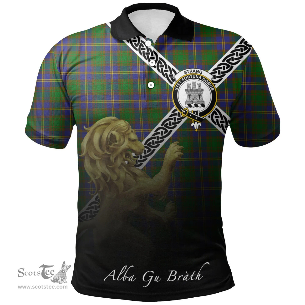Scottish Strange of Balkaskie Clan Crest Tartan Polo Shirt - Celtic with Scotland Lion, Tartan Plaid Polo Shirt Scottish Plaid Tartan Plaid - ScotsTee - scotstee.com