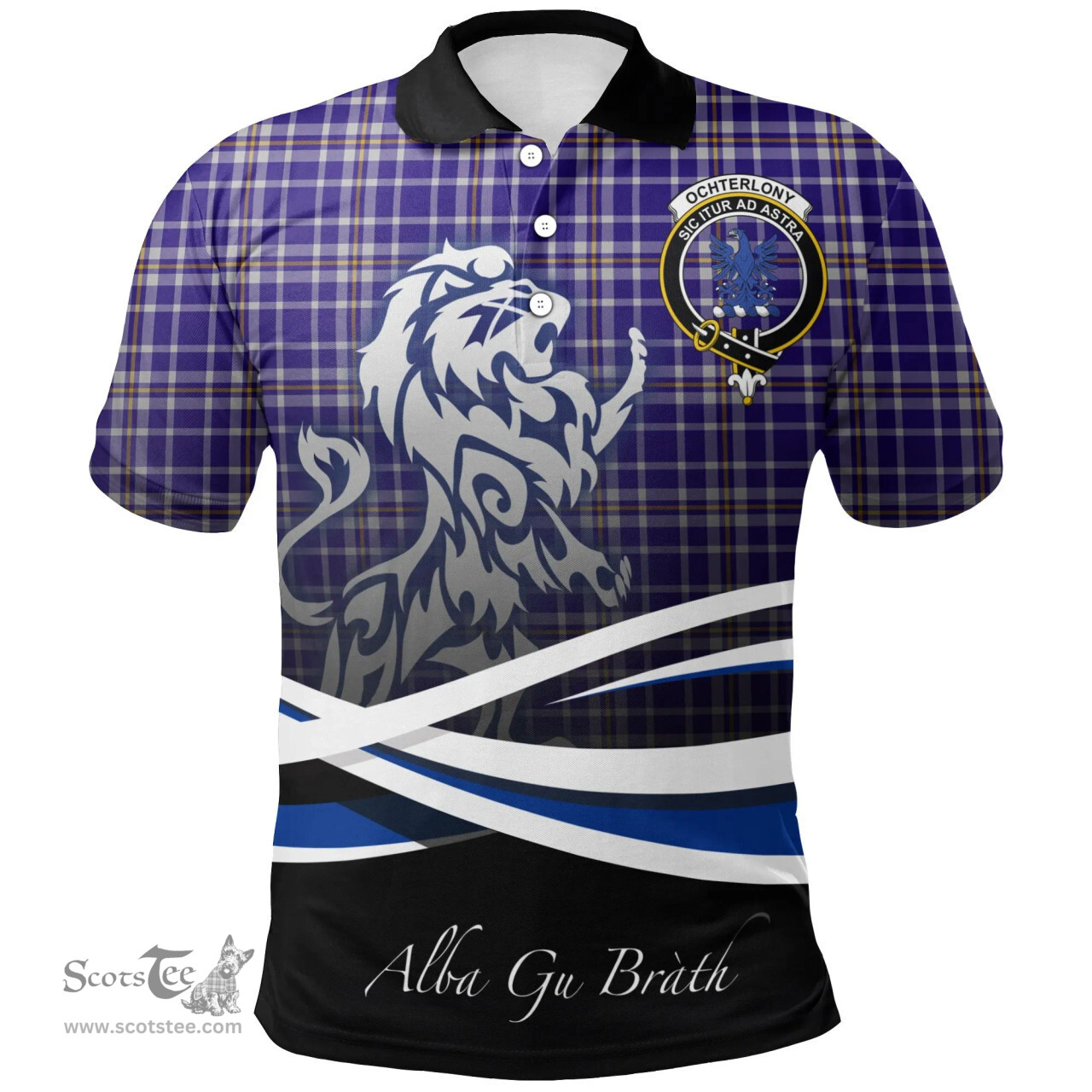 Scottish Ochterlony Clan Crest Tartan Polo Shirt - Blue Scotland Lion, Tartan Plaid Polo Shirt Scottish Plaid Tartan Plaid - ScotsTee - scotstee.com