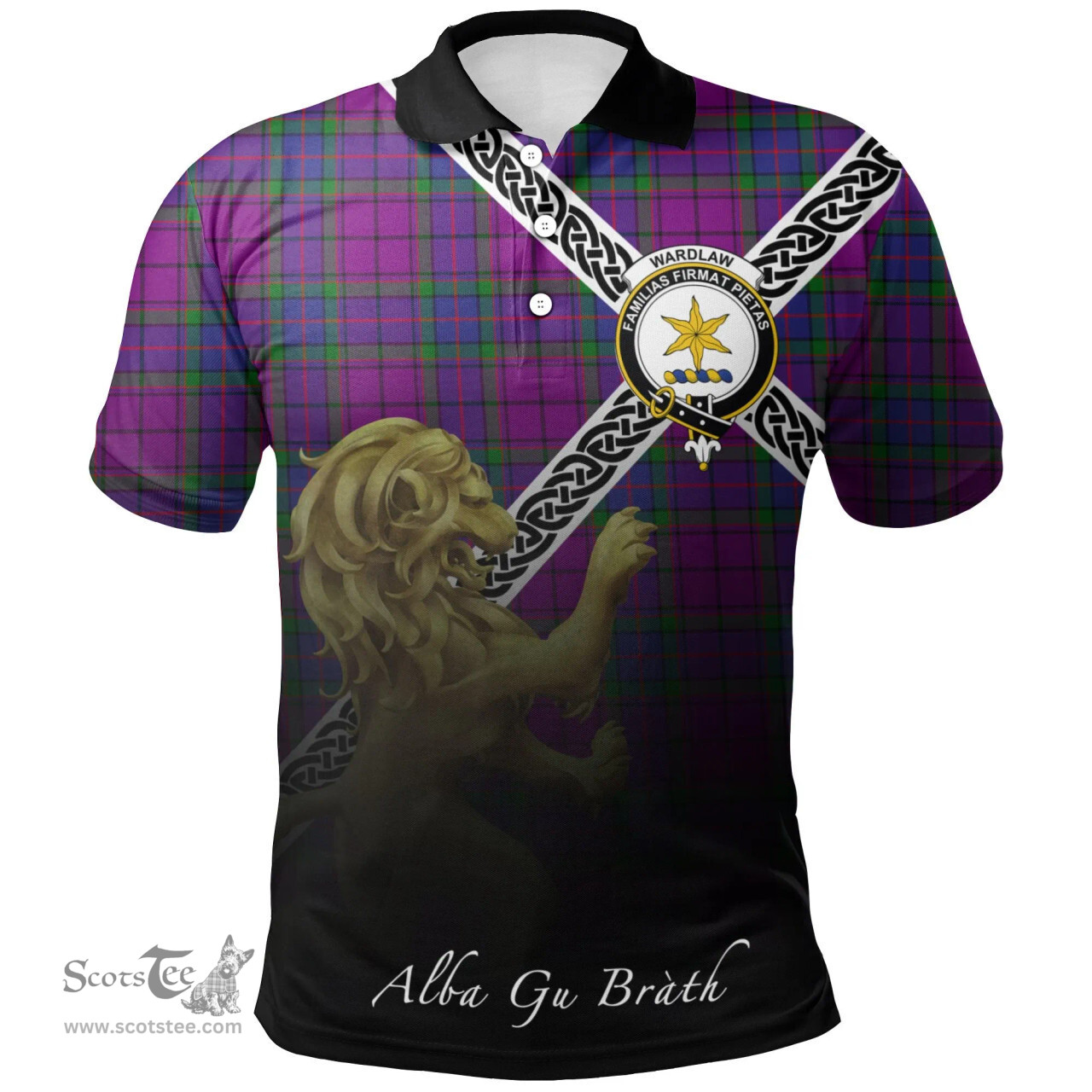 Scottish Wardlaw Modern Clan Crest Tartan Polo Shirt - Celtic with Scotland Lion, Tartan Plaid Polo Shirt Scottish Plaid Tartan Plaid - ScotsTee - scotstee.com
