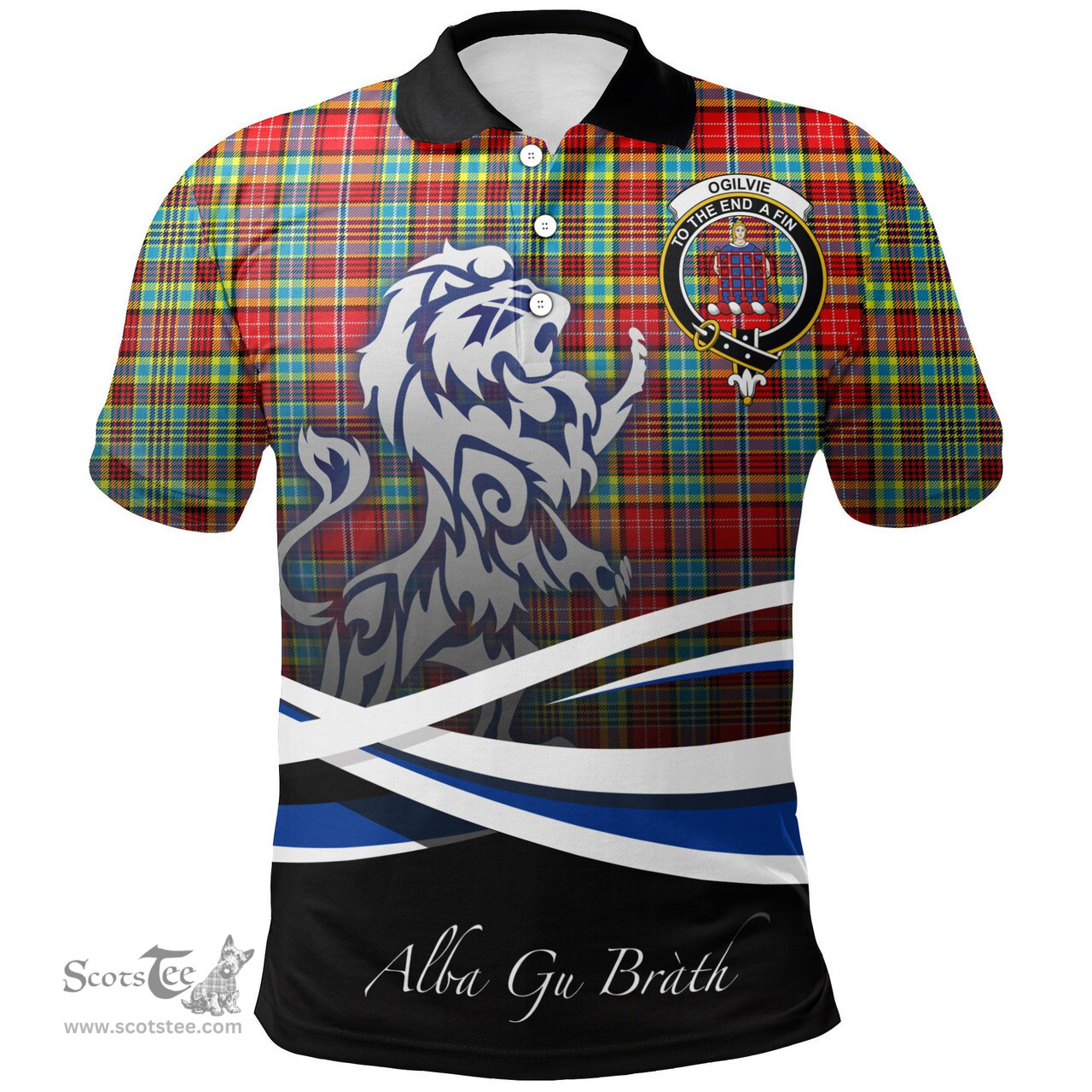 Scottish Ogilvie Clan Crest Tartan Polo Shirt - Blue Scotland Lion, Tartan Plaid Polo Shirt Scottish Plaid Tartan Plaid - ScotsTee - scotstee.com