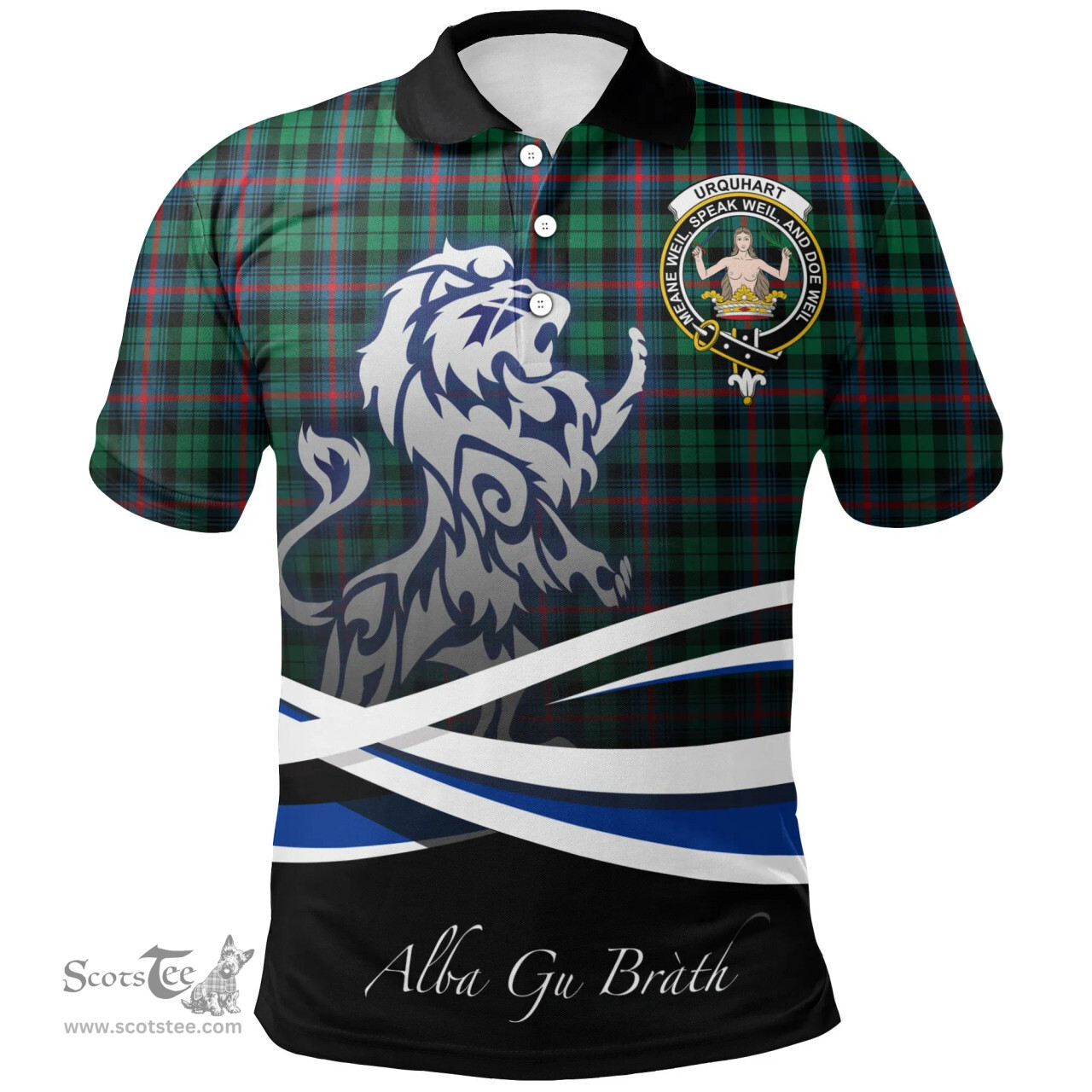Scottish Urquhart Broad Red Ancient Clan Crest Tartan Polo Shirt - Blue Scotland Lion, Tartan Plaid Polo Shirt Scottish Plaid Tartan Plaid - ScotsTee - scotstee.com