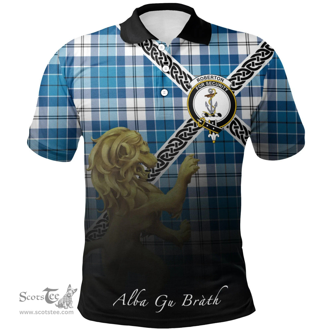 Scottish Roberton Clan Crest Tartan Polo Shirt - Celtic with Scotland Lion, Tartan Plaid Polo Shirt Scottish Plaid Tartan Plaid - ScotsTee - scotstee.com