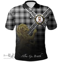 Scottish Menzies Black & White Modern Clan Crest Tartan Polo Shirt - Celtic with Scotland Lion, Tartan Plaid Polo Shirt Scottish Plaid Tartan Plaid - ScotsTee - scotstee.com