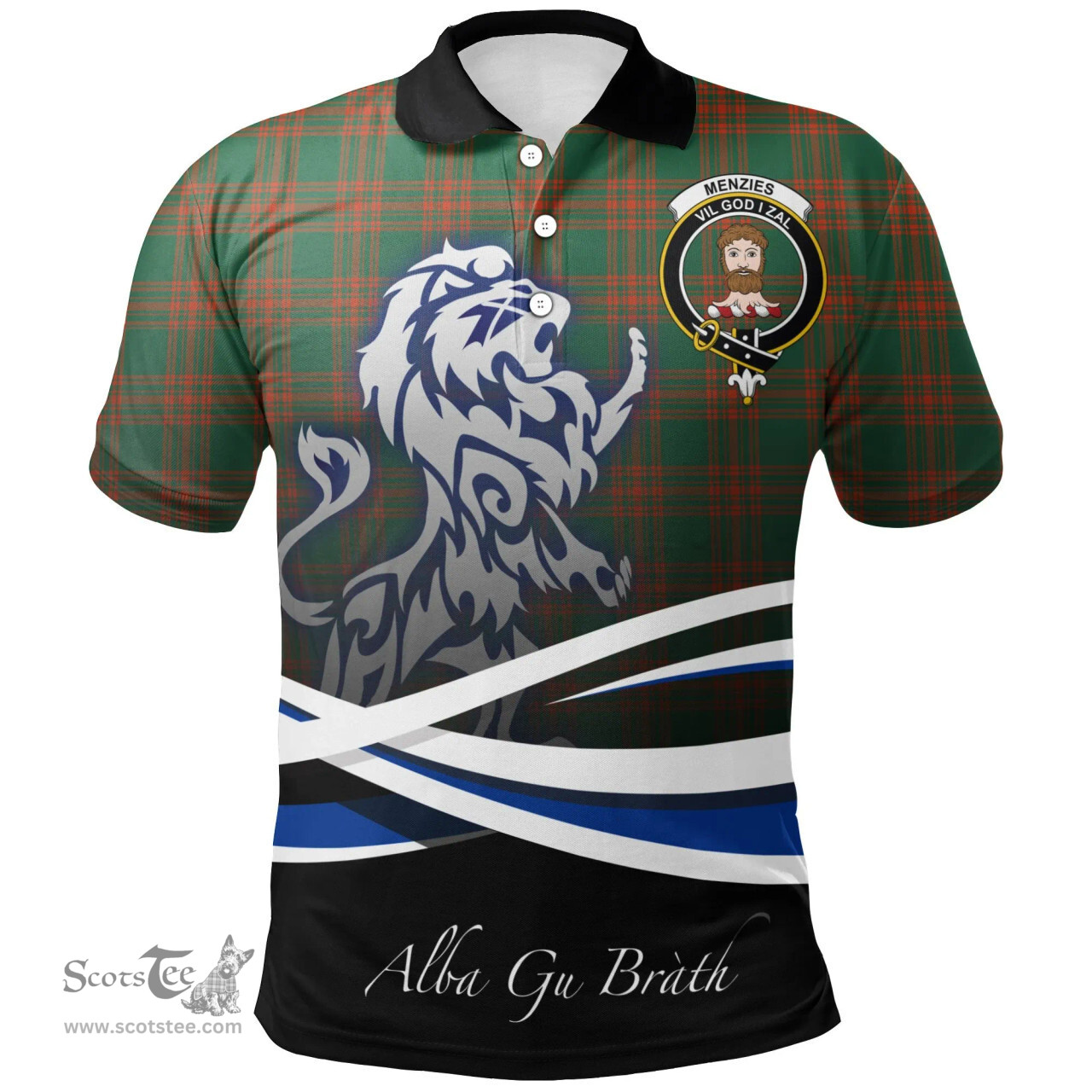 Scottish Menzies Green Ancient Clan Crest Tartan Polo Shirt - Blue Scotland Lion, Tartan Plaid Polo Shirt Scottish Plaid Tartan Plaid - ScotsTee - scotstee.com