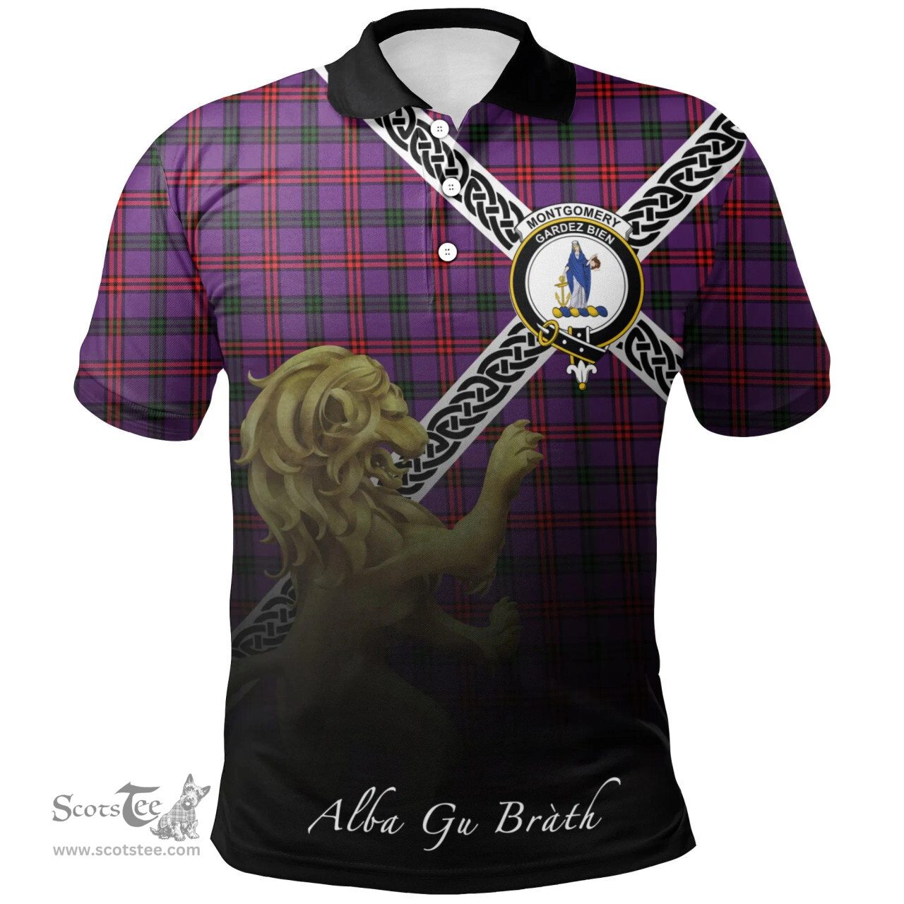 Scottish Montgomery Modern Clan Crest Tartan Polo Shirt - Celtic with Scotland Lion, Tartan Plaid Polo Shirt Scottish Plaid Tartan Plaid - ScotsTee - scotstee.com