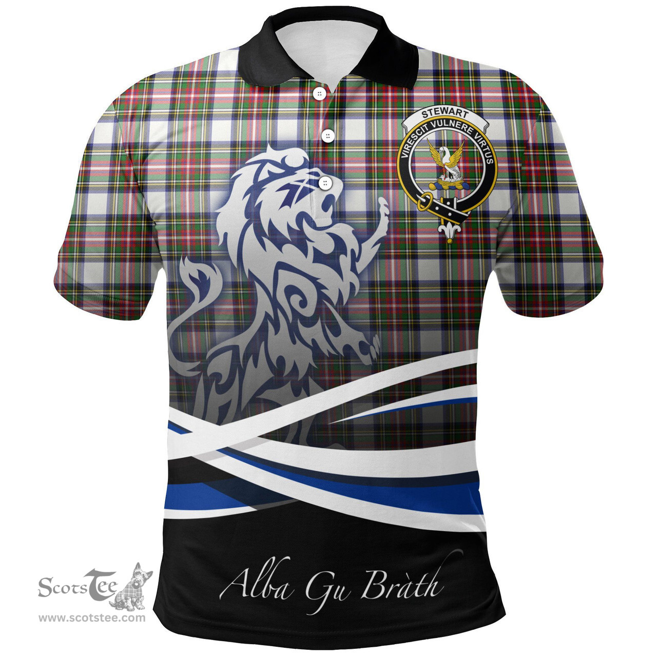 Scottish Stewart Dress Modern Clan Crest Tartan Polo Shirt - Blue Scotland Lion, Tartan Plaid Polo Shirt Scottish Plaid Tartan Plaid - ScotsTee - scotstee.com