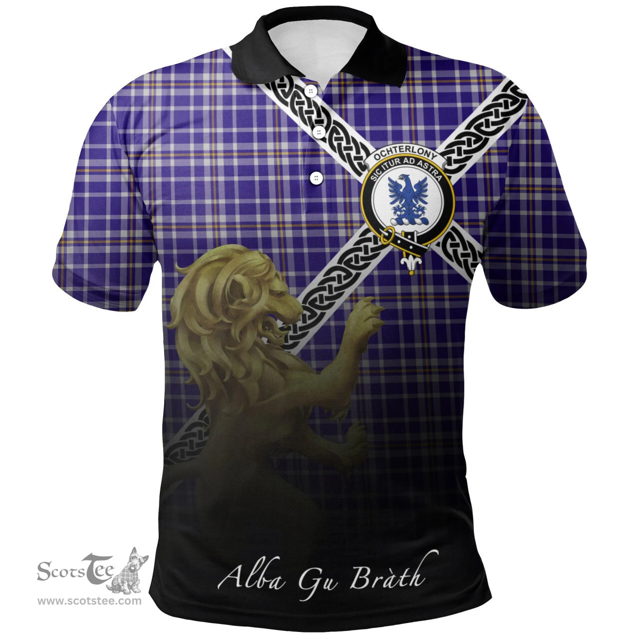 Scottish Ochterlony Clan Crest Tartan Polo Shirt - Celtic with Scotland Lion, Tartan Plaid Polo Shirt Scottish Plaid Tartan Plaid - ScotsTee - scotstee.com
