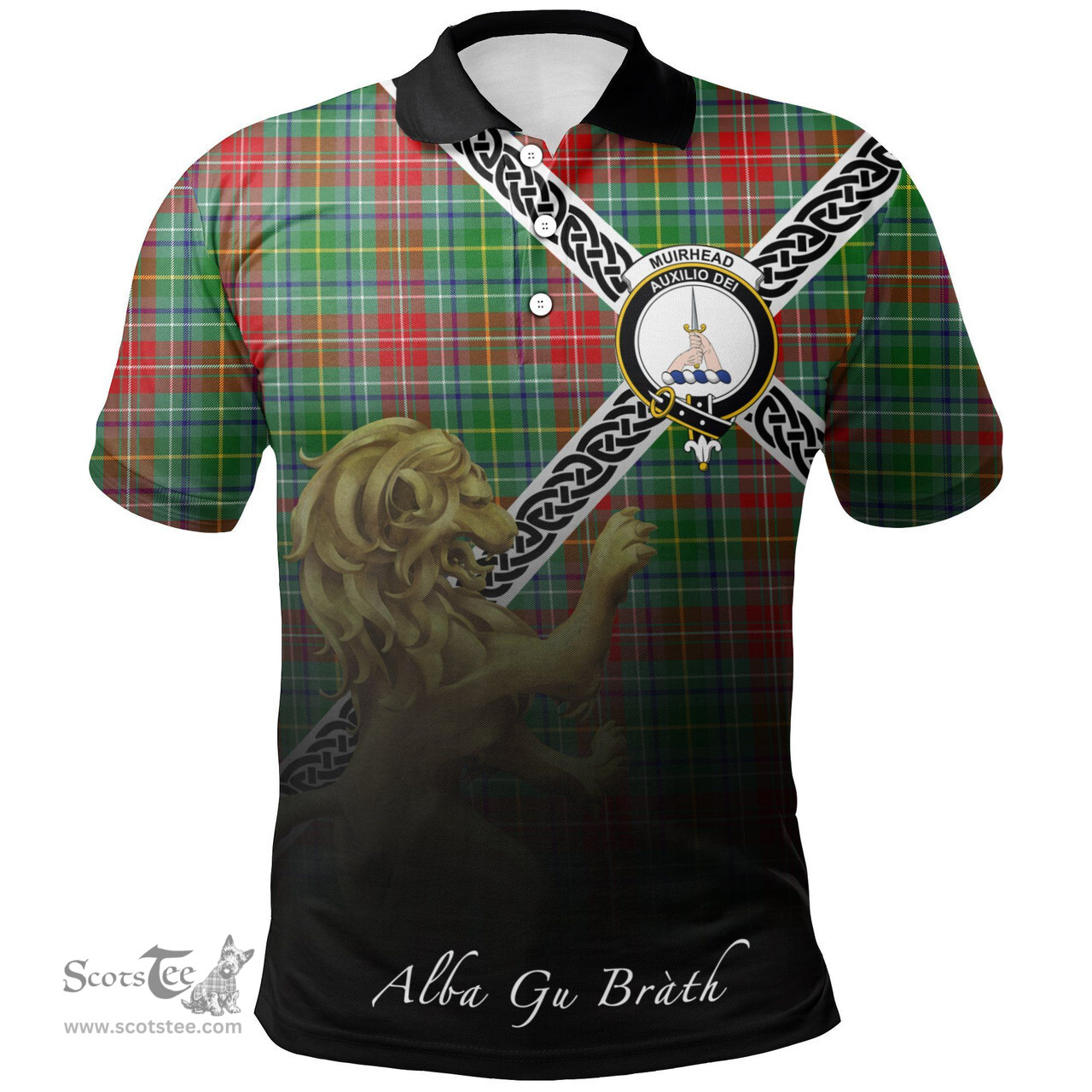 Scottish Muirhead Clan Crest Tartan Polo Shirt - Celtic with Scotland Lion, Tartan Plaid Polo Shirt Scottish Plaid Tartan Plaid - ScotsTee - scotstee.com