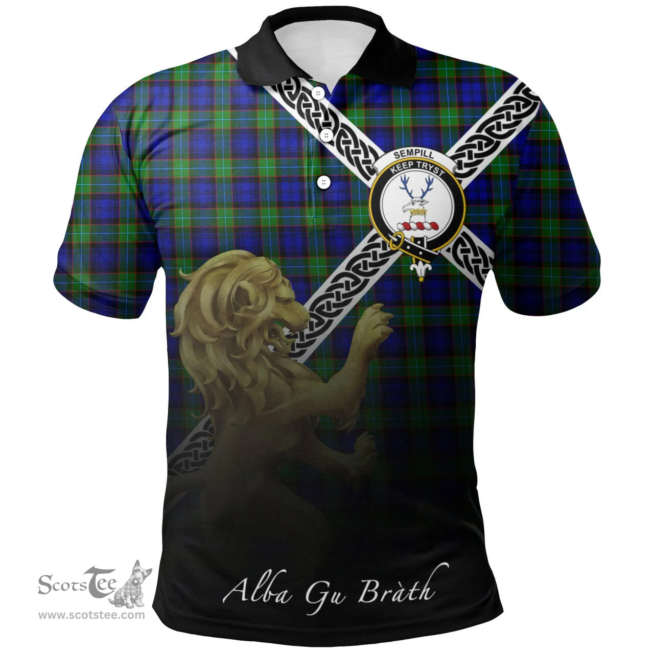 Scottish Sempill Modern Clan Crest Tartan Polo Shirt - Celtic with Scotland Lion, Tartan Plaid Polo Shirt Scottish Plaid Tartan Plaid - ScotsTee - scotstee.com