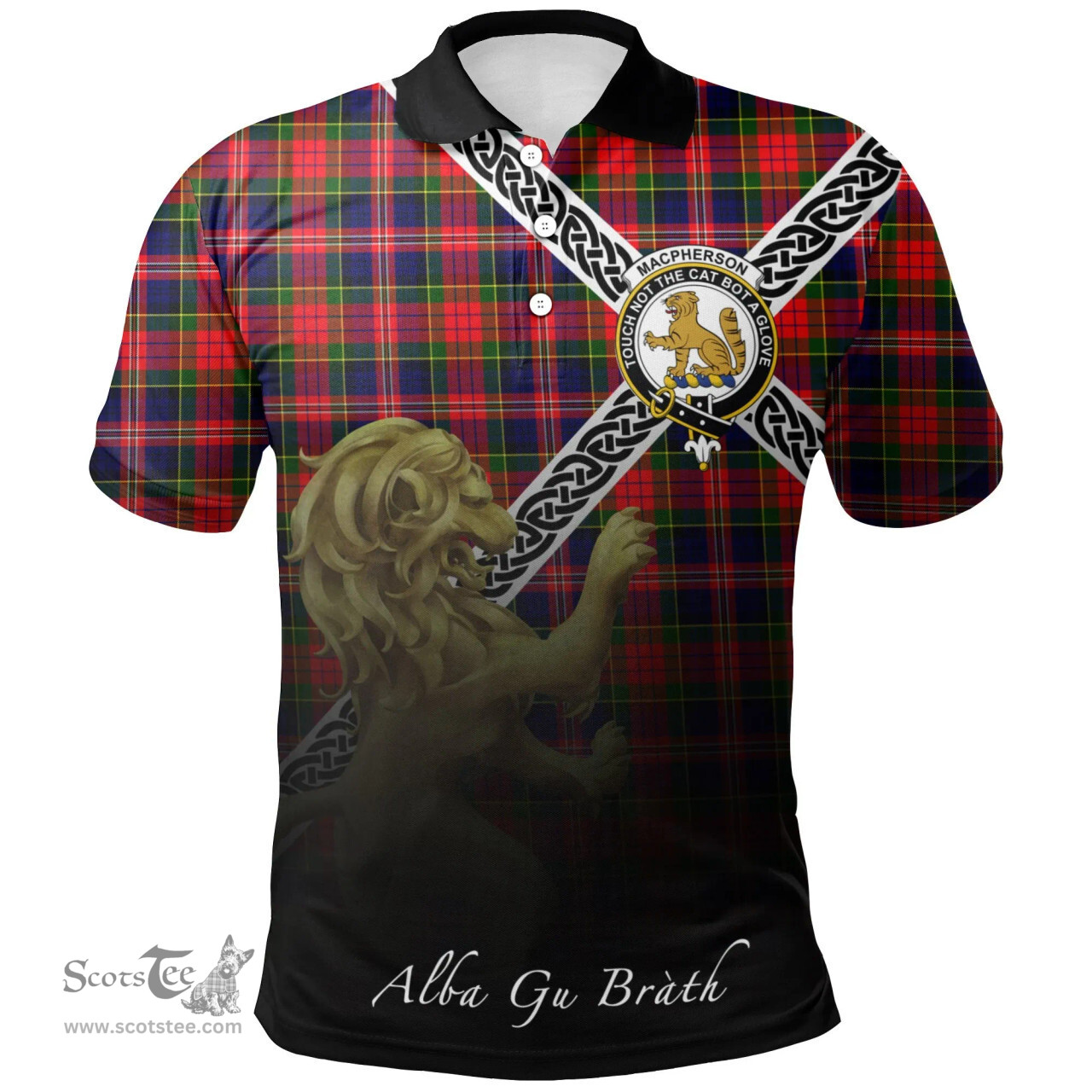 Scottish MacPherson Modern Clan Crest Tartan Polo Shirt - Celtic with Scotland Lion, Tartan Plaid Polo Shirt Scottish Plaid Tartan Plaid - ScotsTee - scotstee.com
