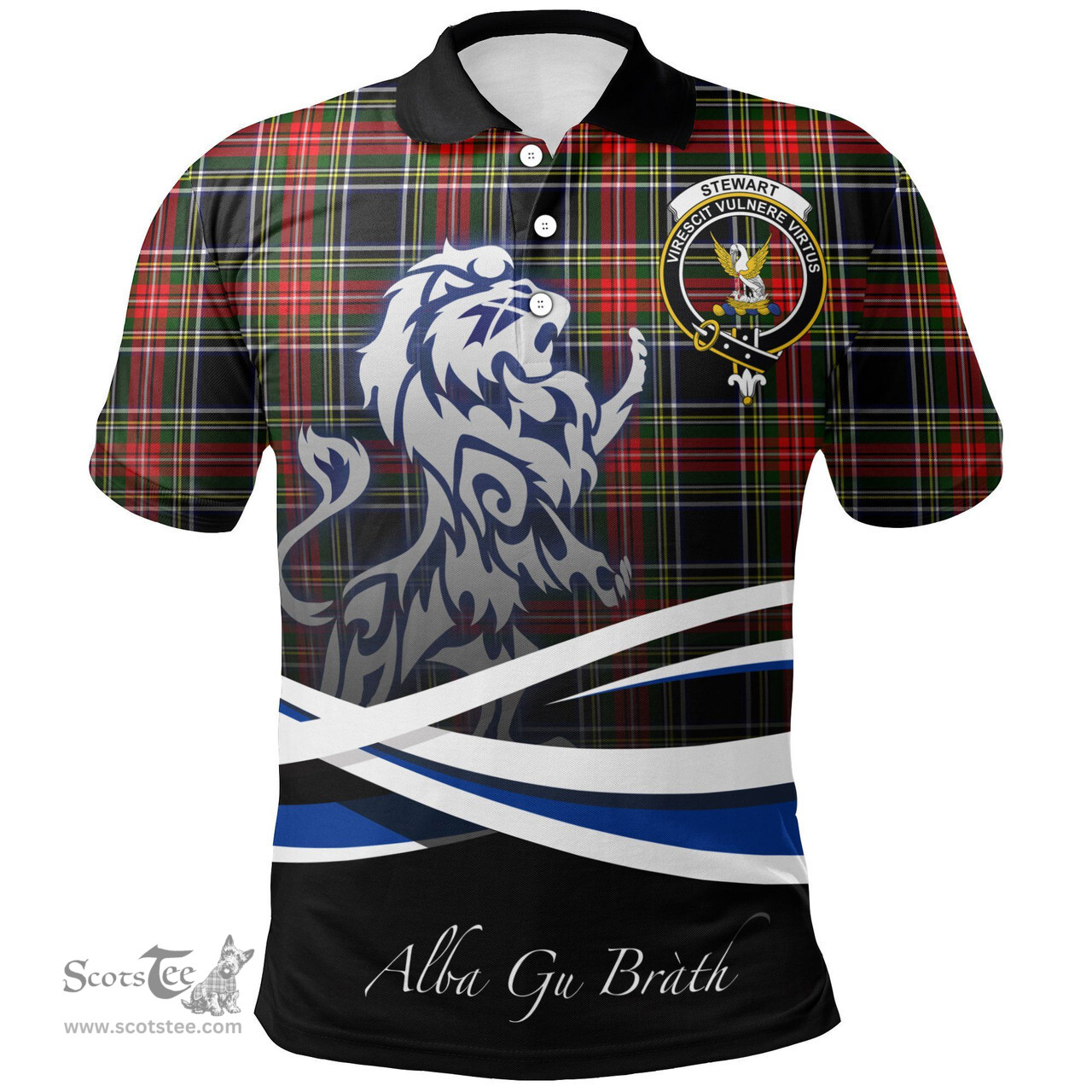 Scottish Stewart Black Clan Crest Tartan Polo Shirt - Blue Scotland Lion, Tartan Plaid Polo Shirt Scottish Plaid Tartan Plaid - ScotsTee - scotstee.com