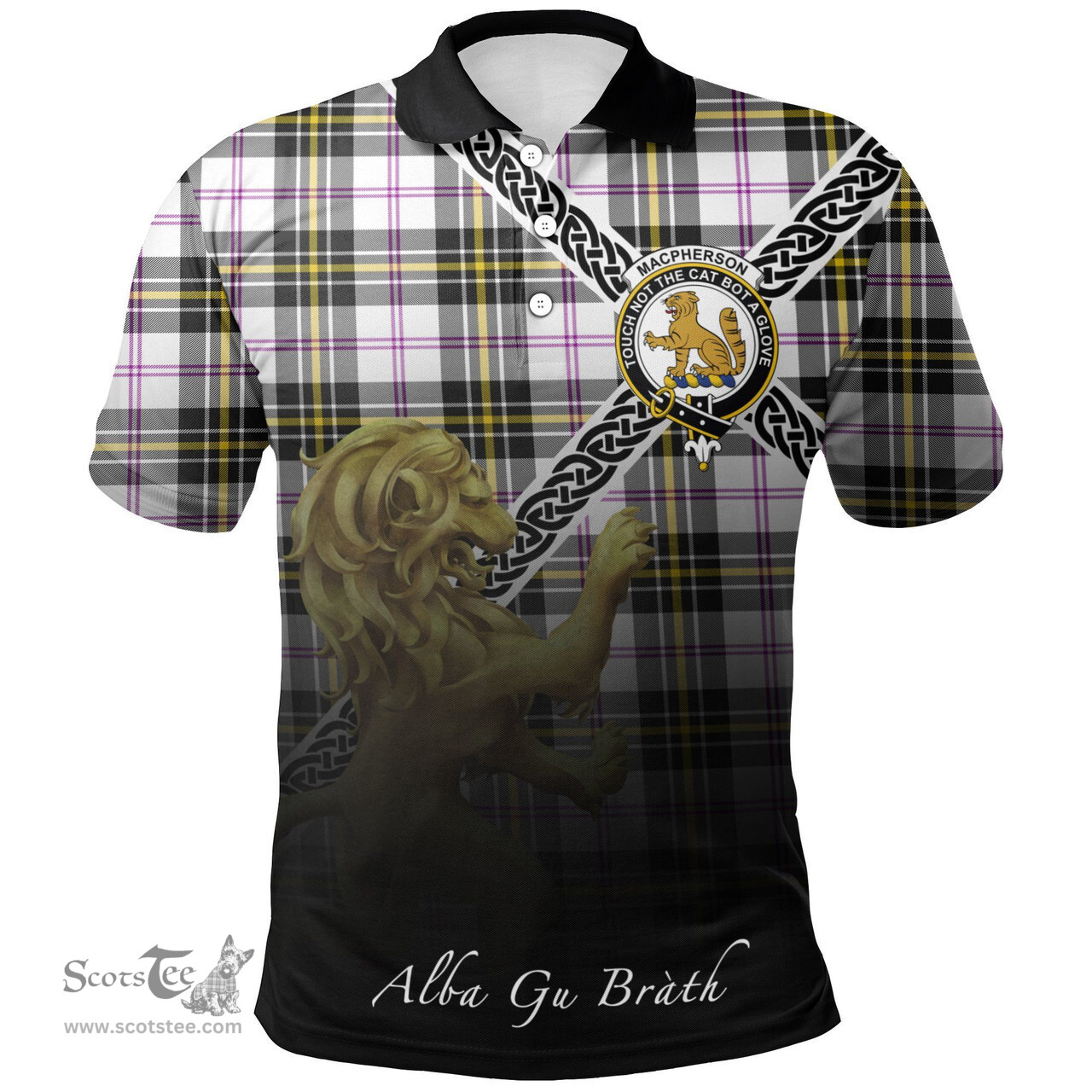 Scottish MacPherson Dress Modern Clan Crest Tartan Polo Shirt - Celtic with Scotland Lion, Tartan Plaid Polo Shirt Scottish Plaid Tartan Plaid - ScotsTee - scotstee.com
