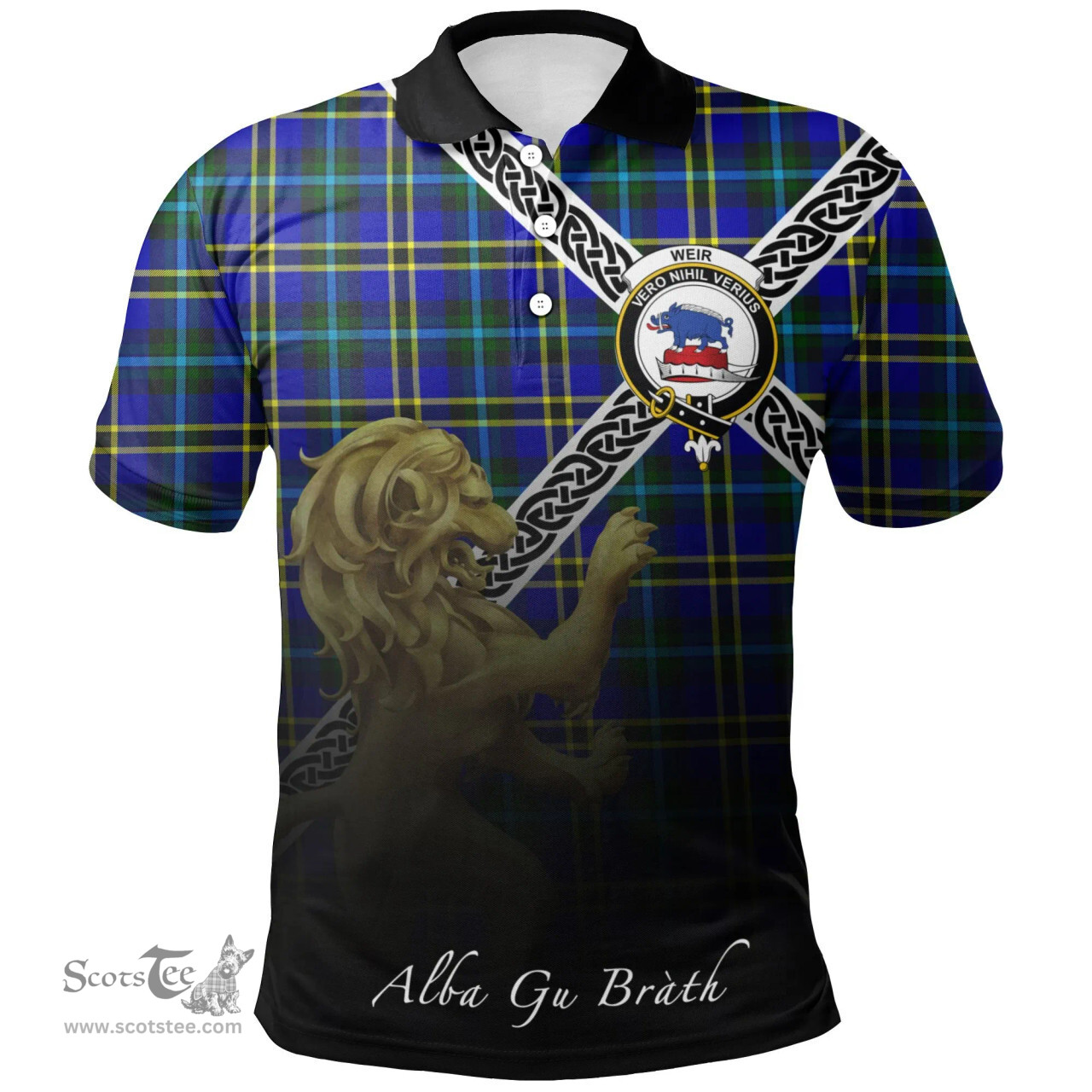 Scottish Weir Modern Clan Crest Tartan Polo Shirt - Celtic with Scotland Lion, Tartan Plaid Polo Shirt Scottish Plaid Tartan Plaid - ScotsTee - scotstee.com