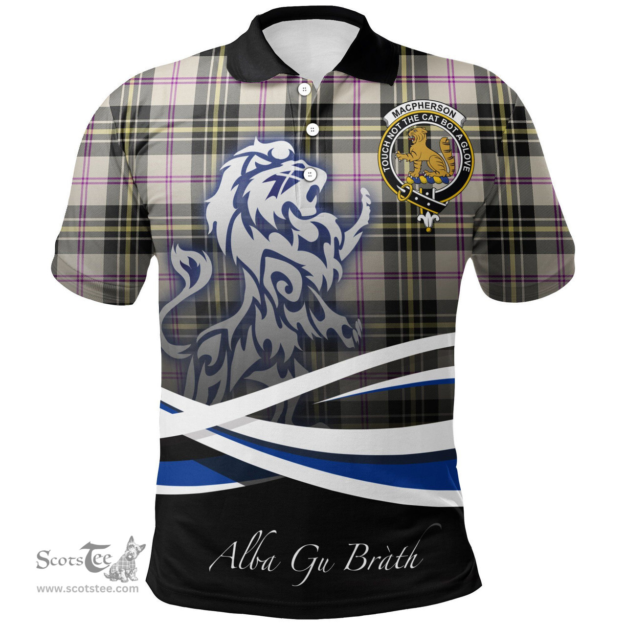 Scottish MacPherson Dress Ancient Clan Crest Tartan Polo Shirt - Blue Scotland Lion, Tartan Plaid Polo Shirt Scottish Plaid Tartan Plaid - ScotsTee - scotstee.com
